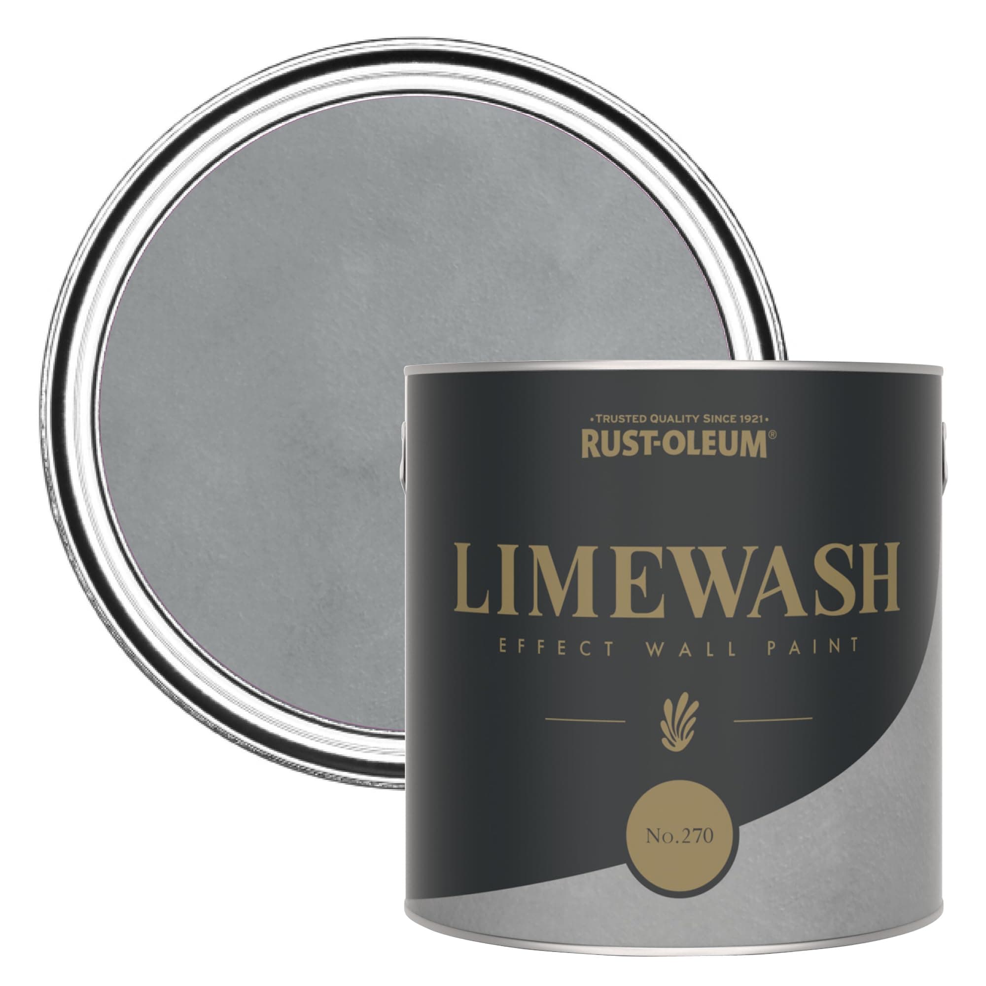 2.5L Water-based Limewash Effect Wall Paint - No.270, Soft Mid Grey, 11m2/L Coverage, Fast-Drying, Low Odour, Infinitely Recyclable Tin, Made in UK