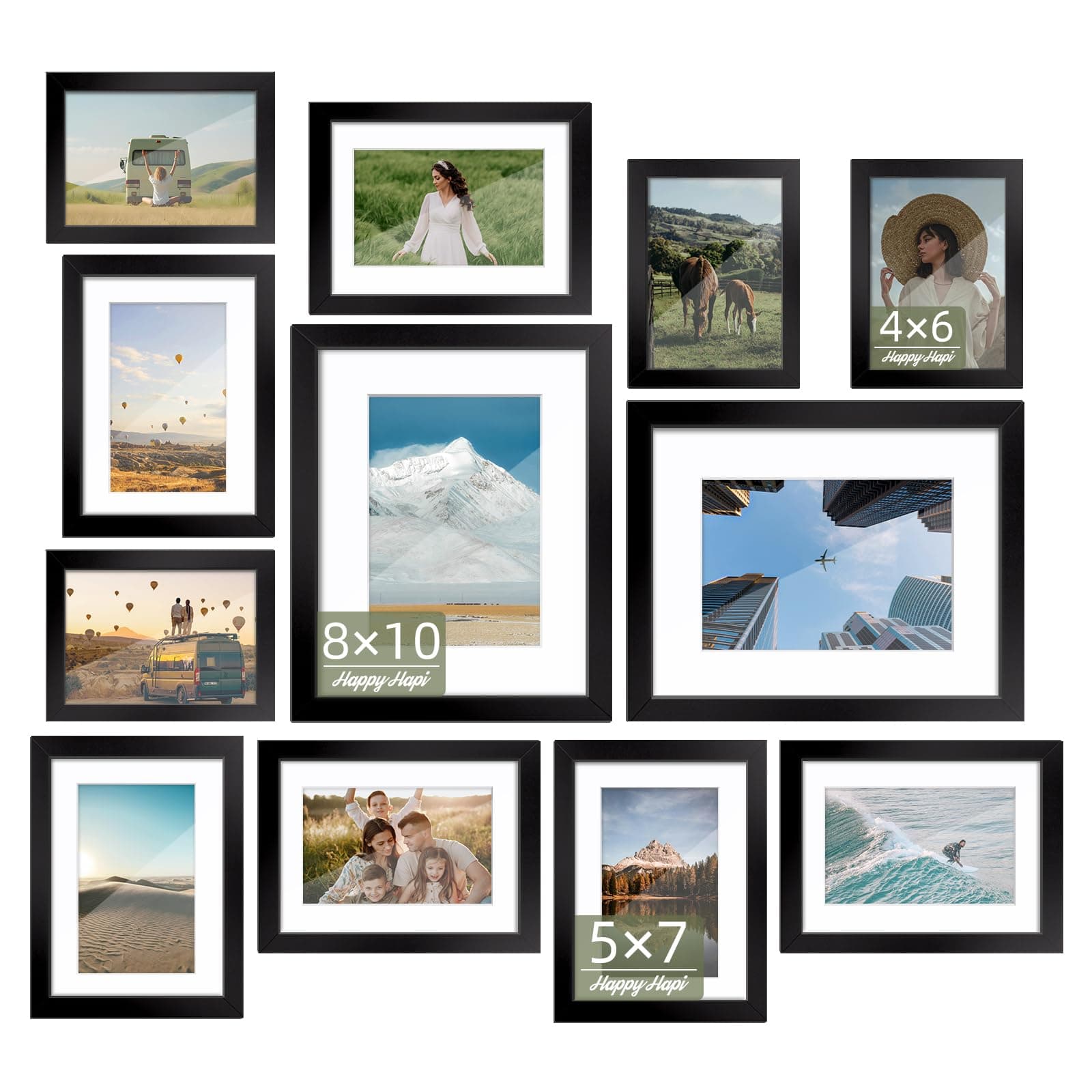 HappyHapi Picture Frame Set of 12, Gallery Wall Frame Set for Wall Mounting or Tabletop Display, Multi Sizes Including 4x6 5x7 8x10 Picture Frames(Black)