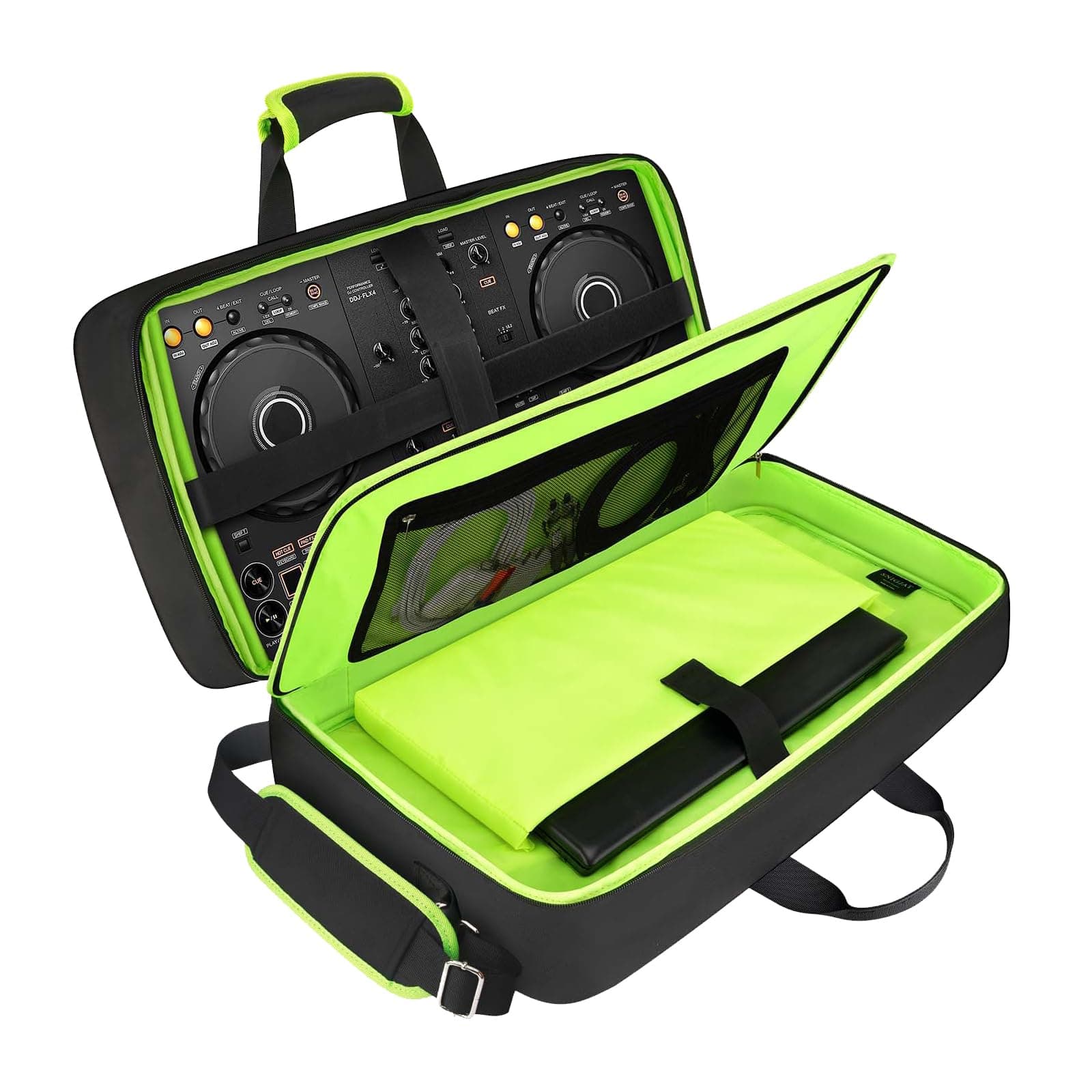 DJ Controller Case for DDJ-FLX4/ DJ 400/ DDJ-REV1 (Interior: 21.5"x11.8"x2.5"), Padded DJ Controller Bag with 5 Pockets for Laptop, Headphones, Cables, DJ Carrying Case with Adjustable Shoulder Strap