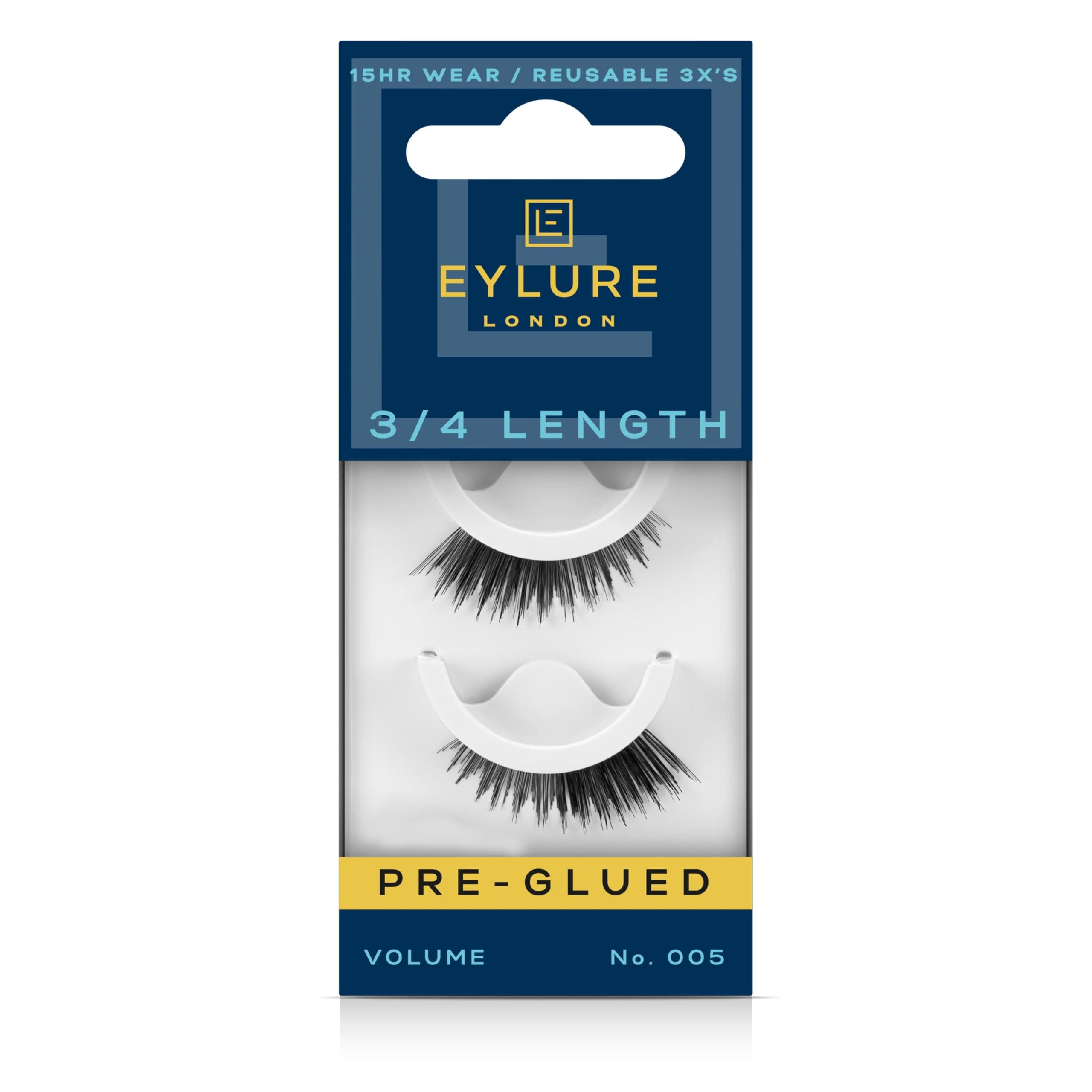 Eylure Press On Pre-Glued False Eyelashes, 3/4 Length Lashes, No. 005, 1 Pair