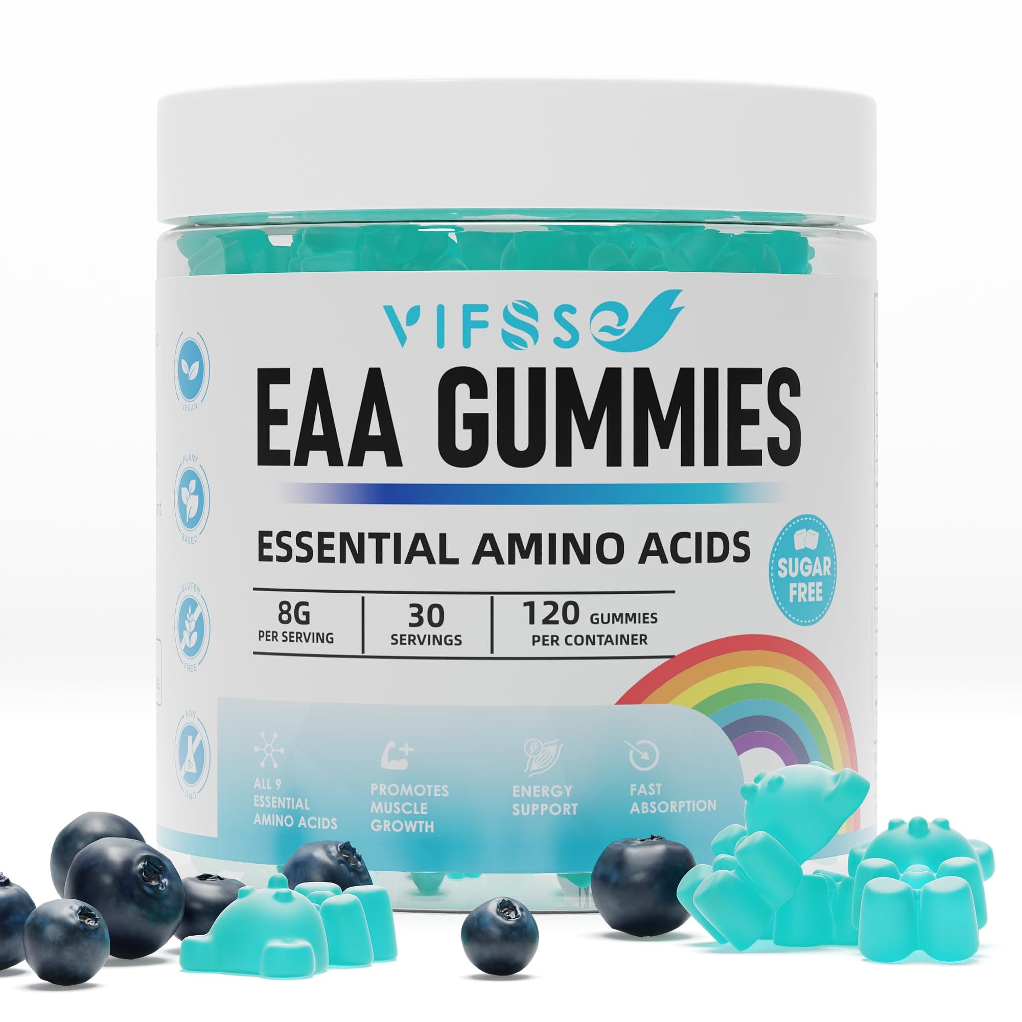 EAA Gummies 120 Gummies (Blue Raspberry), Essential Amino Acids - All 9 Essential Aminos (EAA) and All Branched-Chain Aminos (BCAAs), Non-GMO, Gluten Free, Vegetarian Friendly