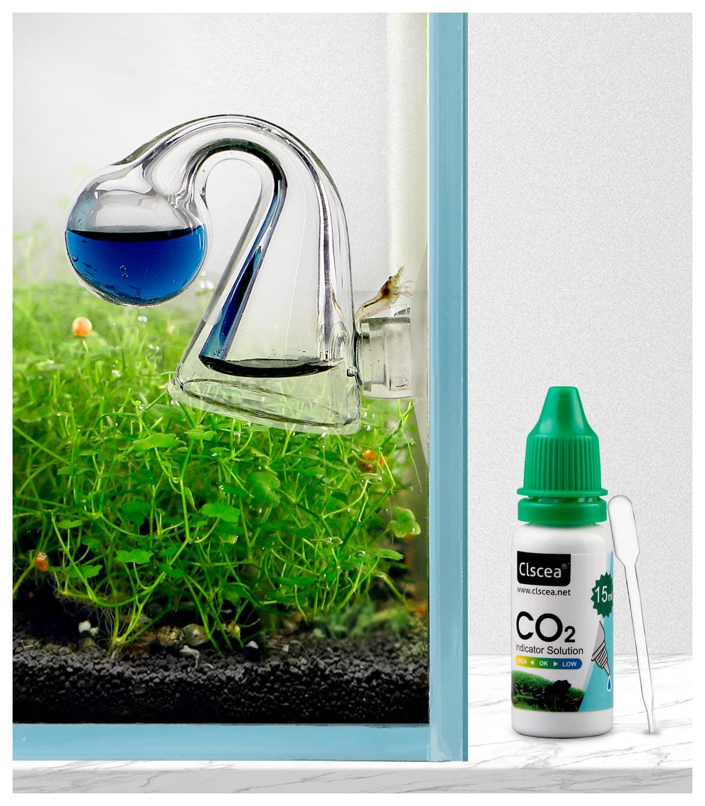 Aquarium CO2 Drop Checker CO2 Indicator (Glass Checker+15ml)
