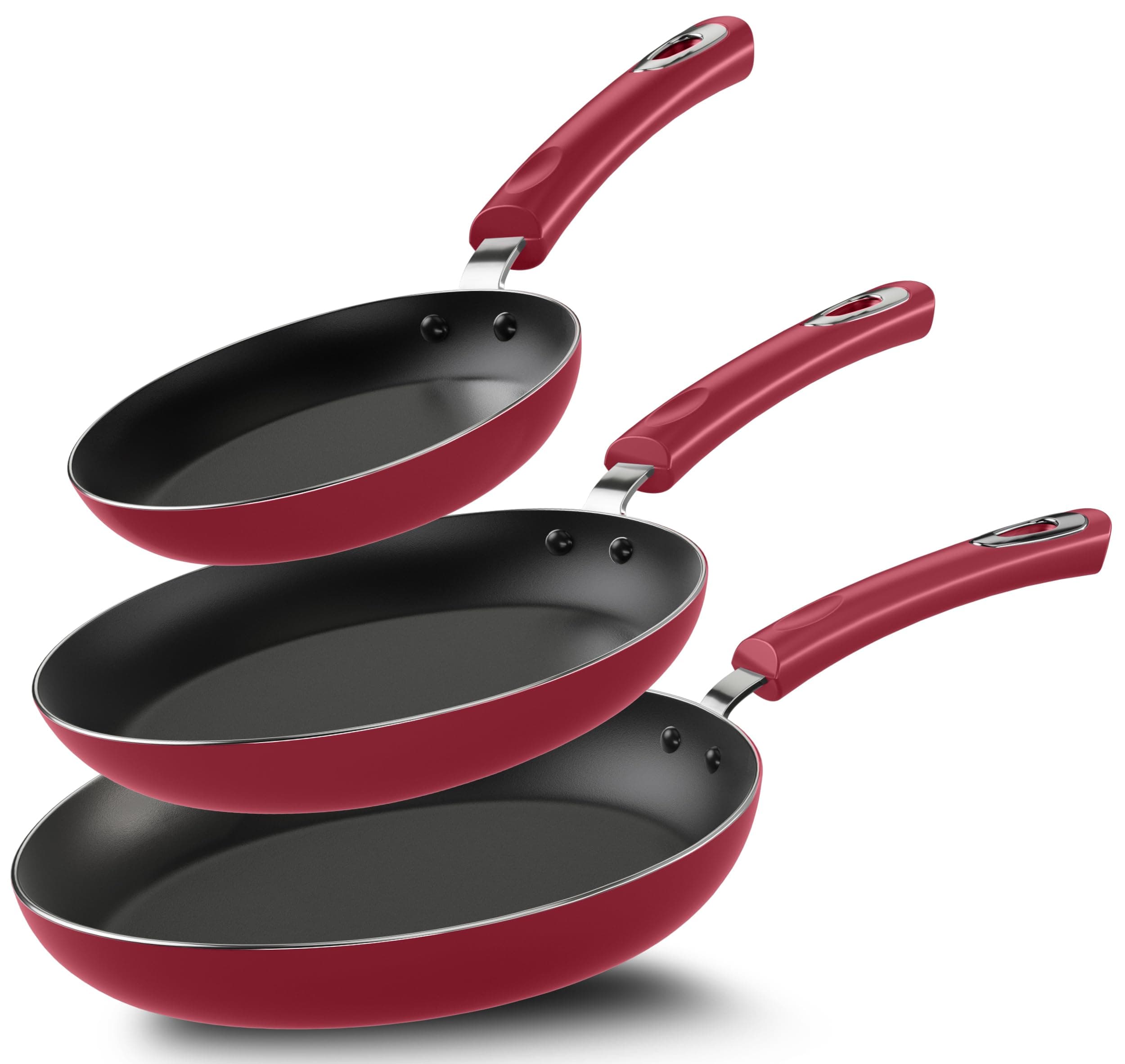Utopia Kitchen Nonstick Frying Pan Set - 3 Piece Induction Bottom - 8 Inches, 9.5 Inches and 11 Inches - (Red-Black)