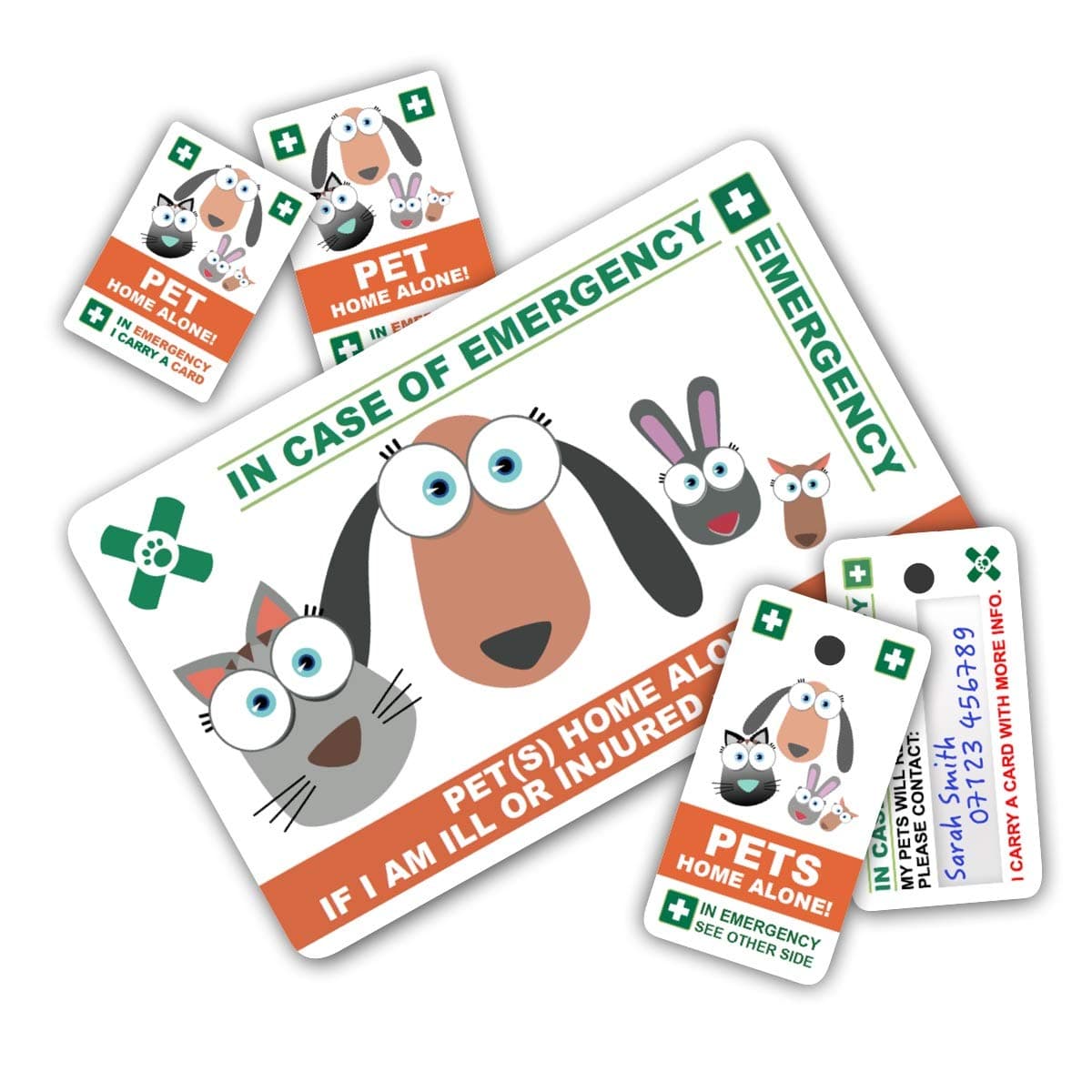 PET Home Alone PREMIUM Card Pack - Wallet size card with WRITABLE reverse for Contact Details of Friends, Family or Neighbours who will look after you pets if you are ill or injured