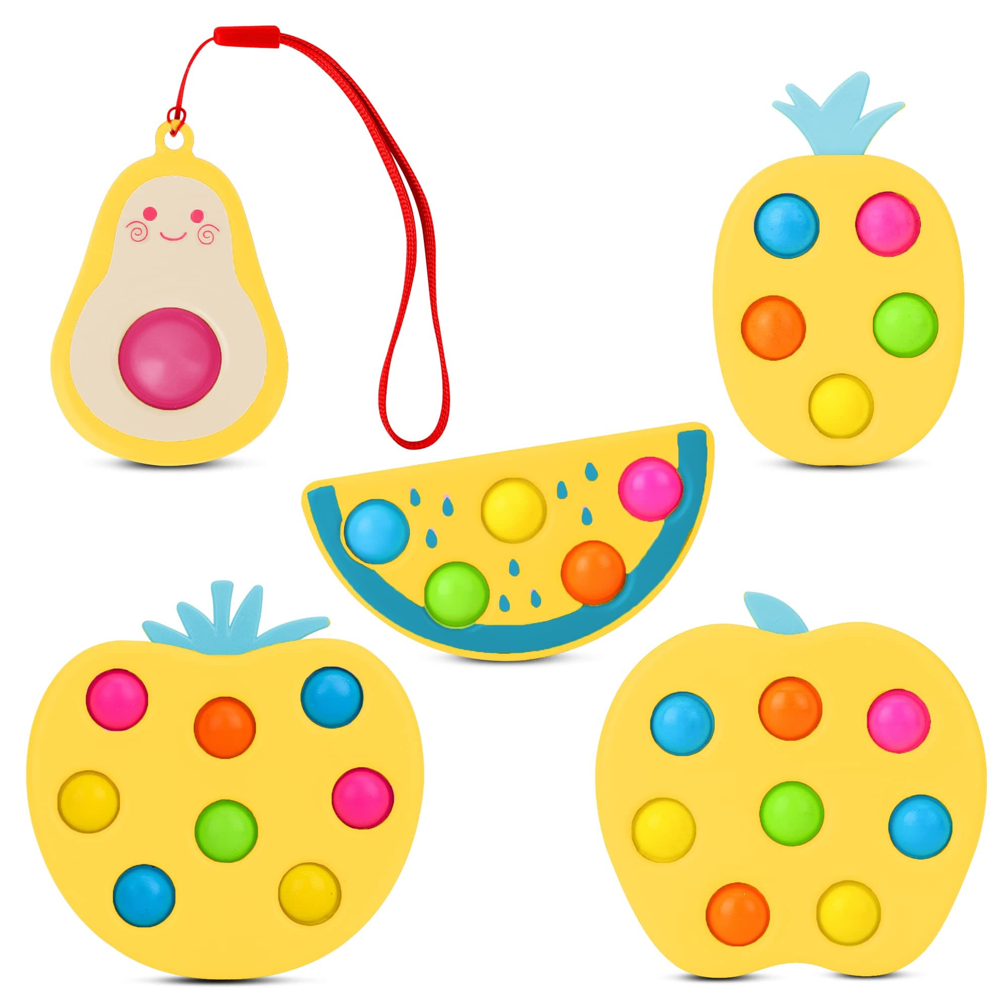 Avocado Simple Dimple Hard Shell Push Pop On It Dimple Fidget Toy Mini Fruit Pop On It Hard Shell Pop Its Watermelon Dimple Pop On It Mini Fidget Pack Simple Dimple Keychain Pack Stress Toys (Yellow)