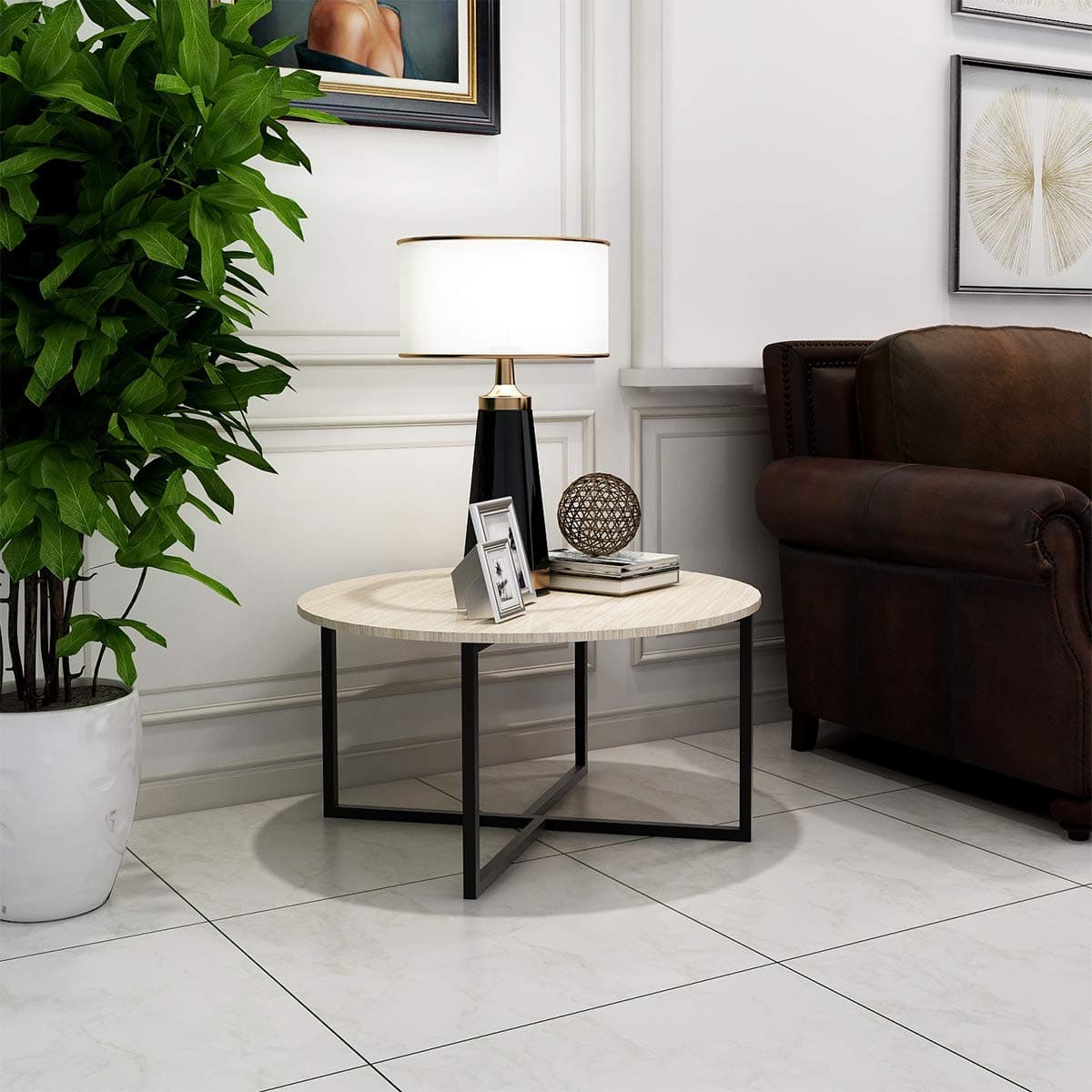 HOMERECOMMEND Coffe Desk Kitchen Dining Table Black Round Modern Simple Computer Study Desk Industrial Folding and Portable