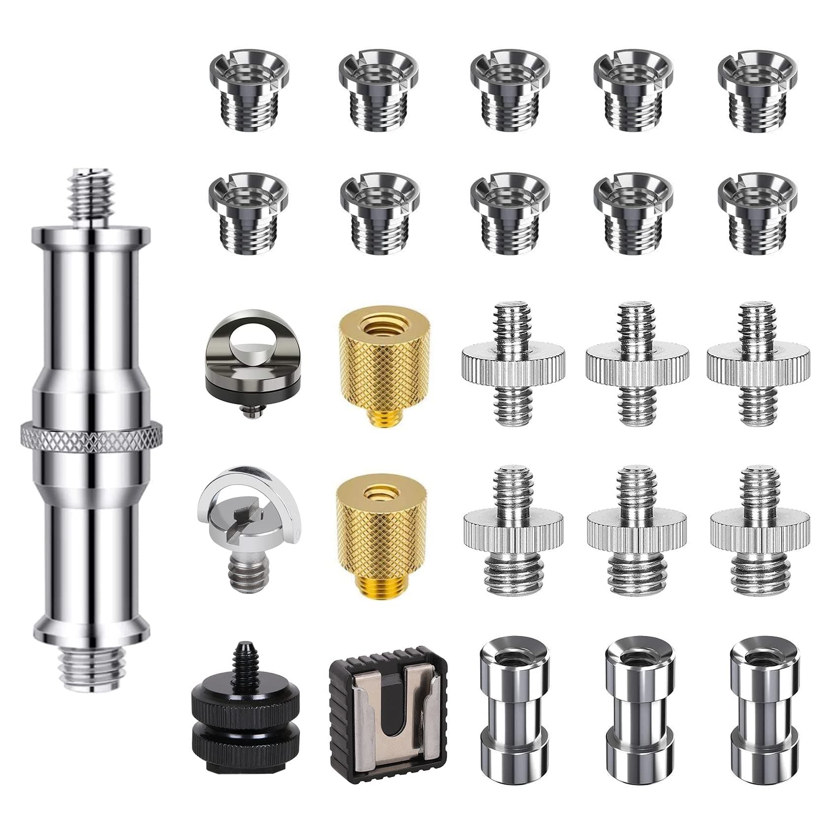 26PCS Camera Screws Mount Set 1/4 Inch and 3/8 Inch Threaded Converter Screws Adapter Flash Shoe Mount for DSLR Camera/Tripod/Monopod/Ballhead/Flash Light/Quick Release Plate