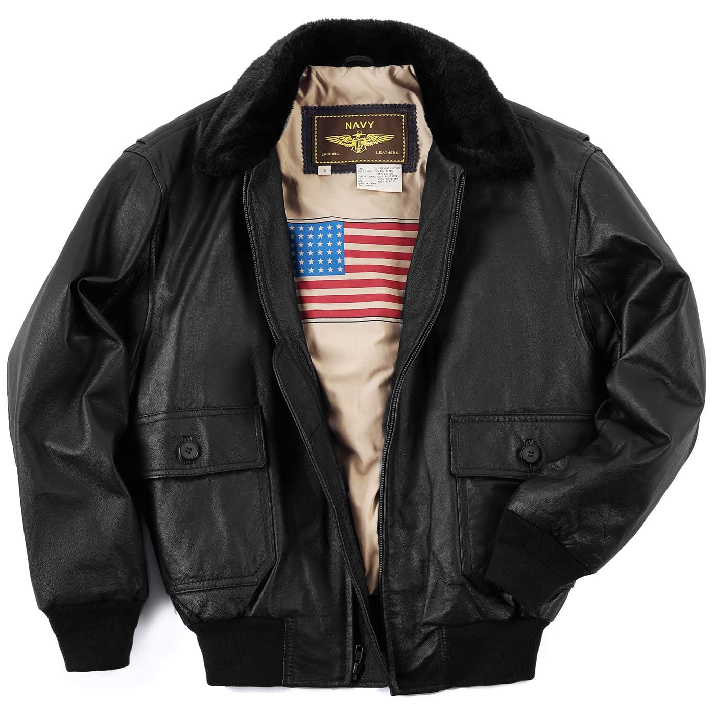Men Navy G-1 Leather Flight Bomber Jacket (Also available in Big & Tall)