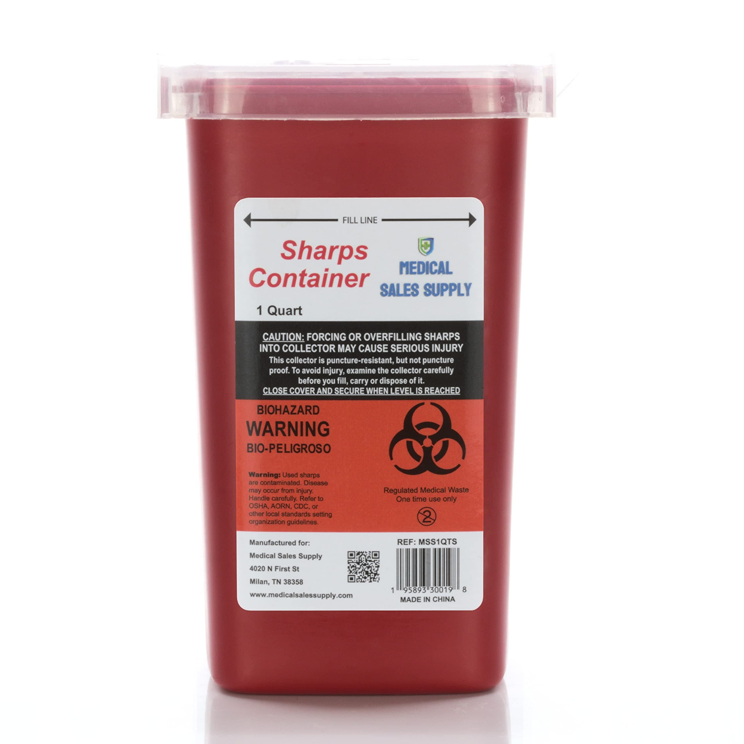 1 Quart Size Sharps and Needle Container. Integrated Needle unwinder