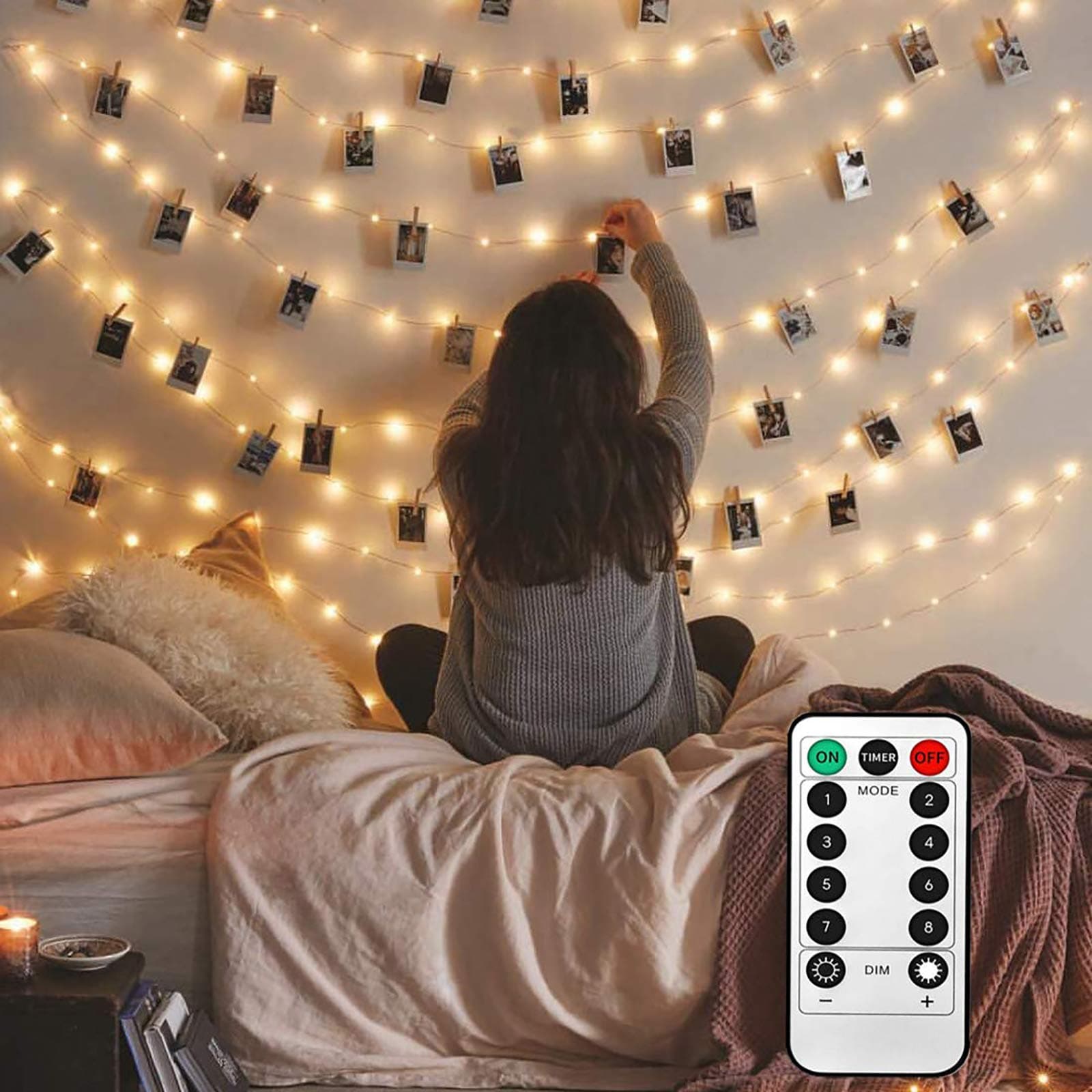 Toodour Photo Clips String Lights with Remote, 20 LED 10.33ft Photo Hanging Fairy Lights with 8 Lighting Modes for Valentine's Day, Bedroom, Memorial Day, Wedding, Birthday, Party Decor (Warm White)