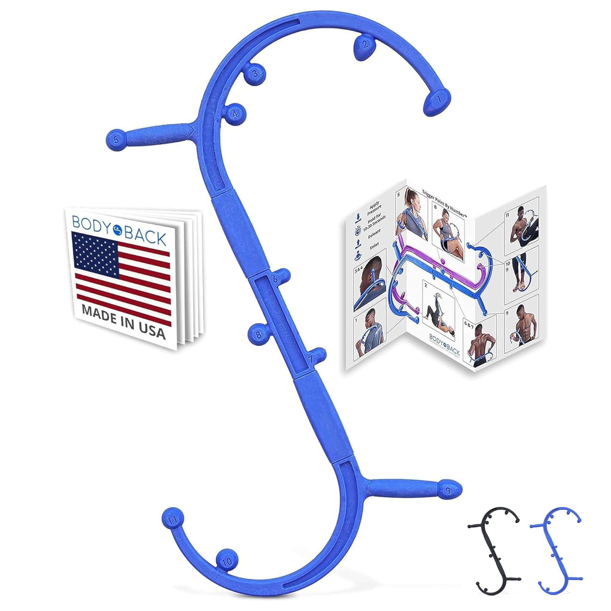 Body Back Buddy Elite (Upgraded 2020 Version) Back Massager, Handheld Massage Stick, Trigger Point Massage Cane, Full Body Muscle Pain Relief (Blue)