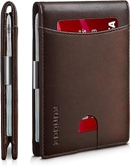 RUNBOX Minimalist Wallet for Men Slim with 11 Credit Card Holder Slots Leather Money Clip RFID Blocking Thin Men's Wallet with Gift Box Oil Coffee