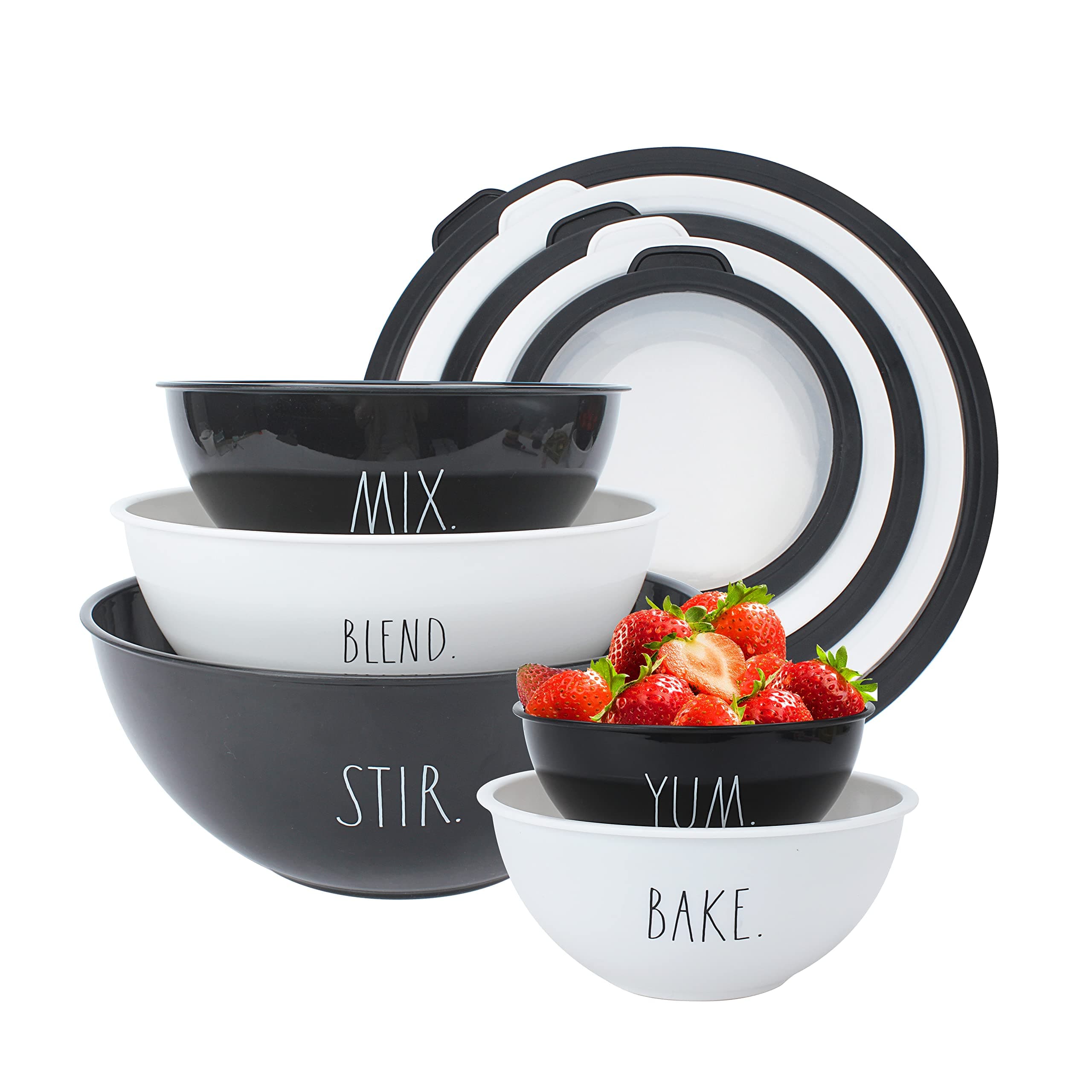 Mixing Bowls with Lids - 10 Piece Plastic Nesting Bowls Set includes 5 Prep Bowls and 5 Lids (Black)
