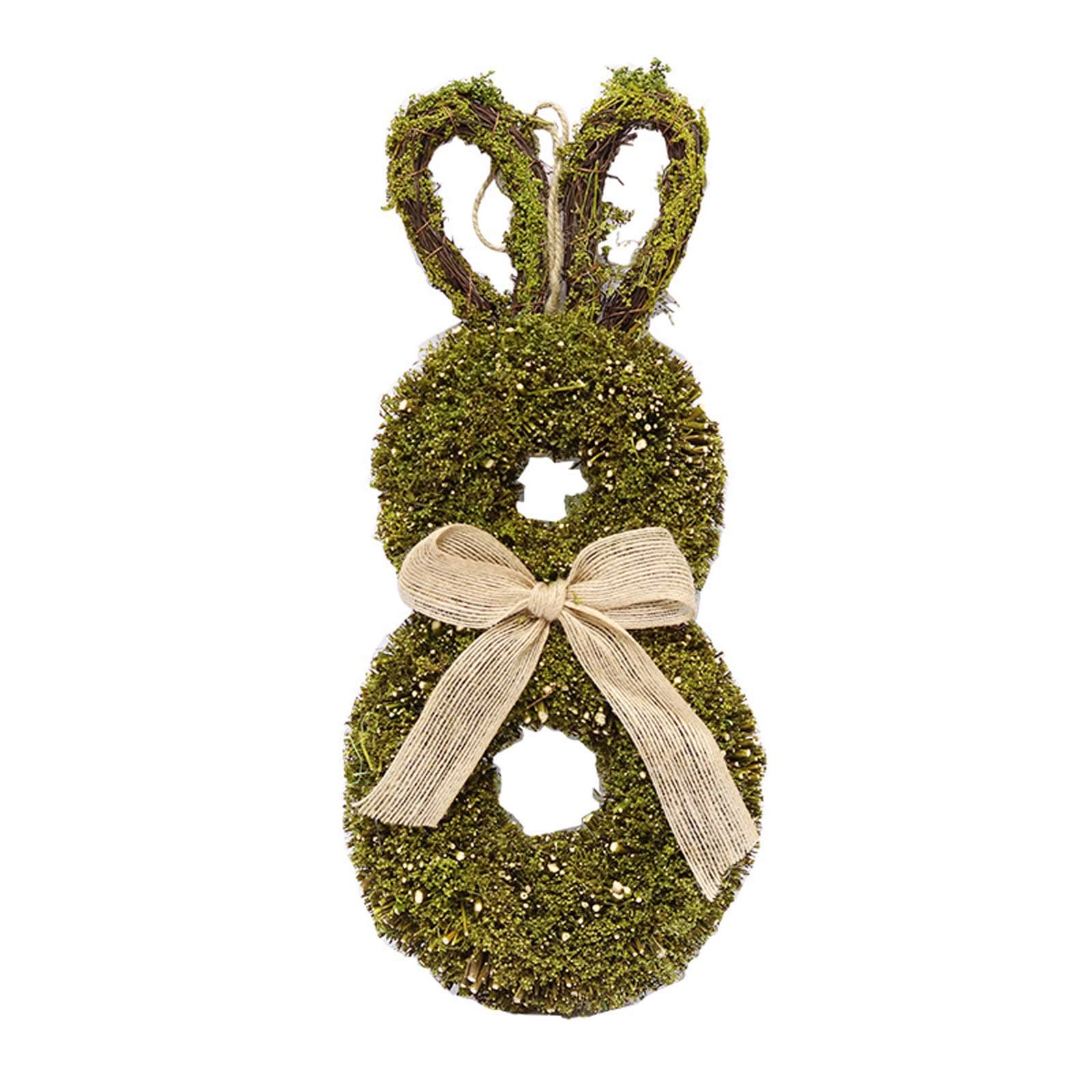 YIREAUD Easter Bunny Wreath for Front Door,Bunny-Shaped Grapevine Twig Wreath With Satin Ribbon for Indoor Outdoor Holiday Decoration