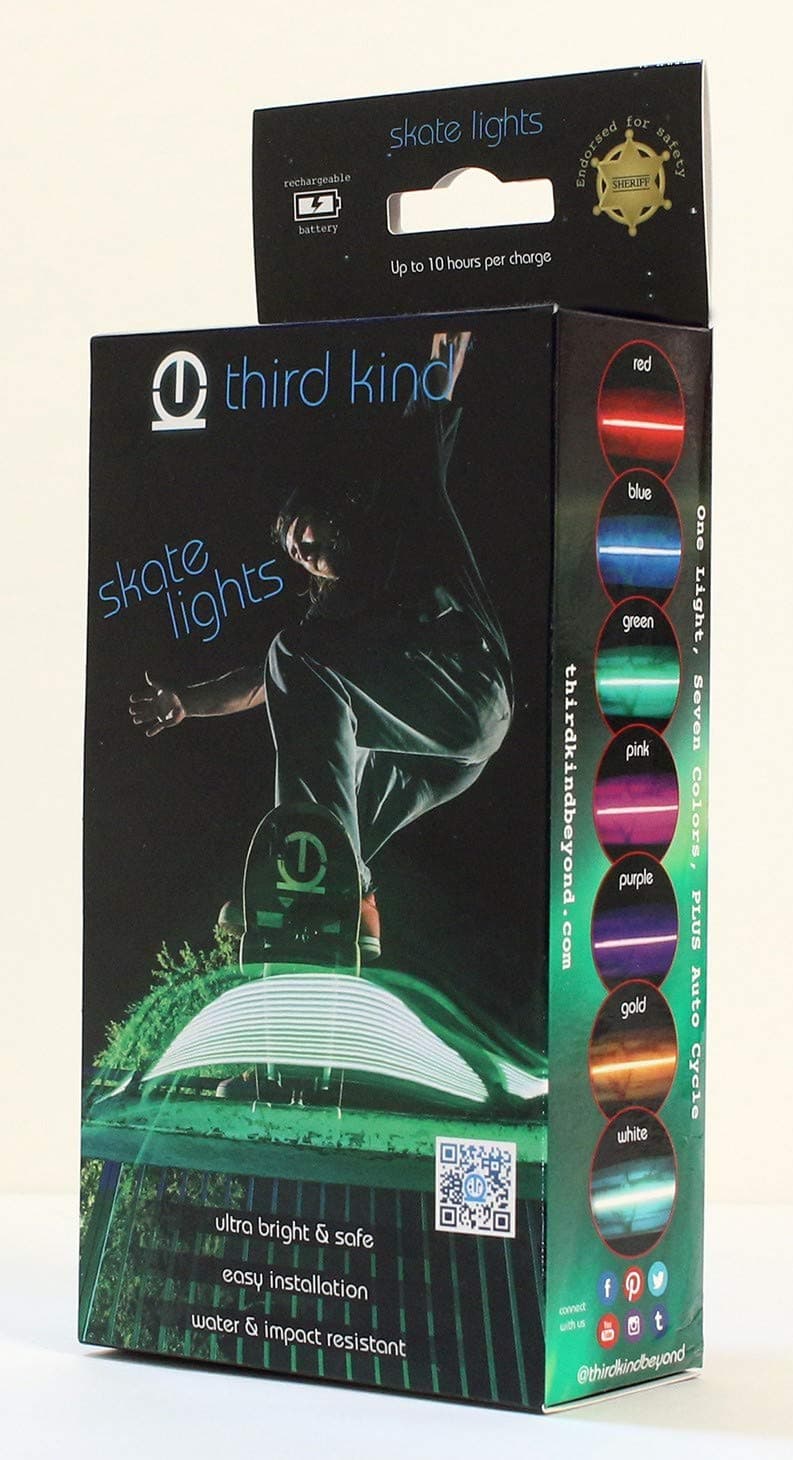Third Kind Skateboard Longboard Lights. Safe, Fun and The only Lights endorsed by Police for Safety