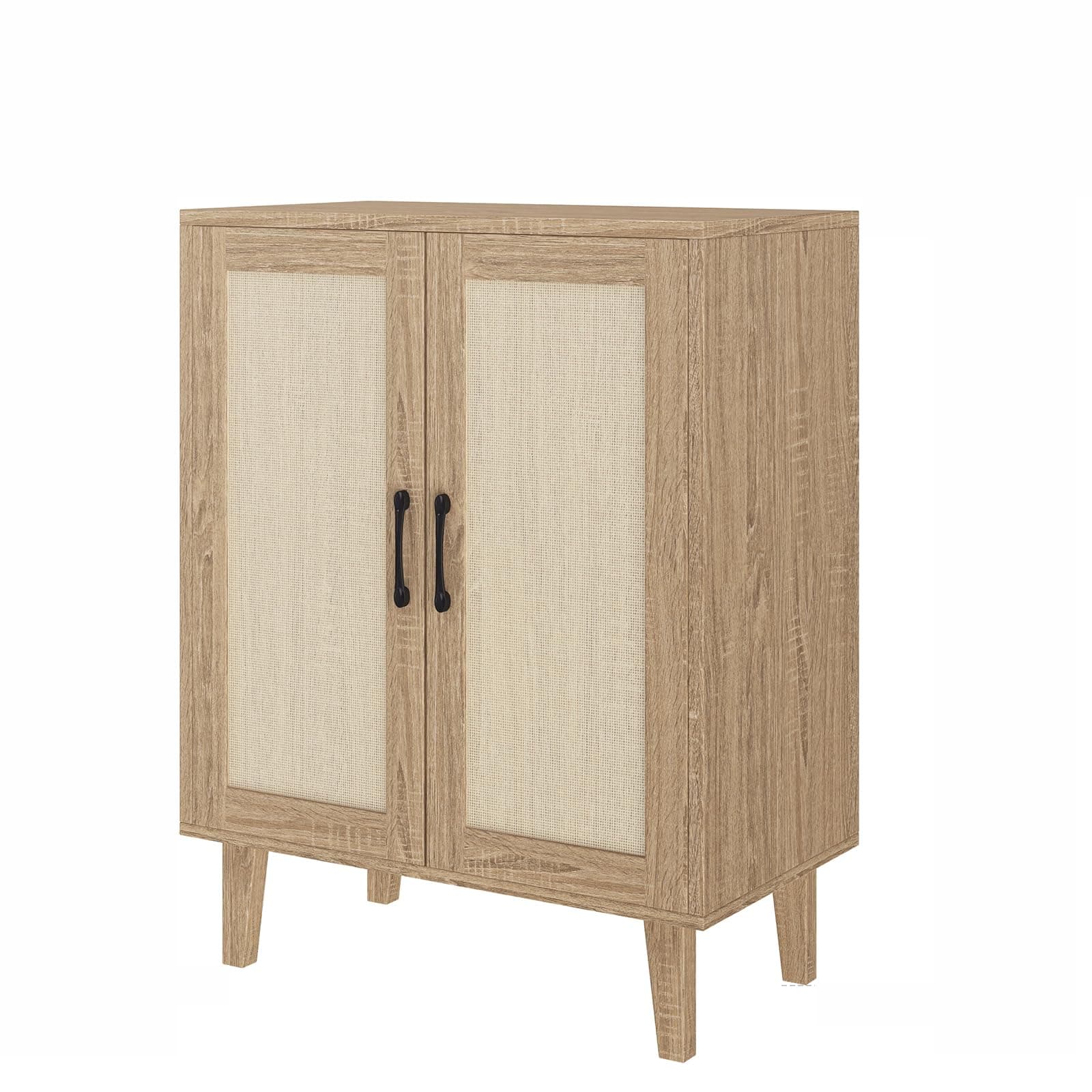 Panana Buffet Cabinet Sideboard with Rattan Decorated Doors Kitchen Storage Cupboard Accent Cabinet (Natural Wood)