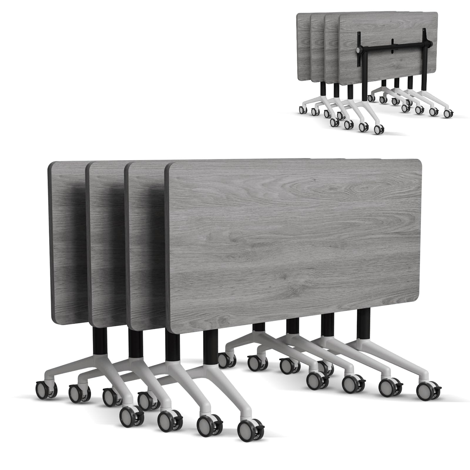 6-8 Person Conference Table Folding Conference Table for Office,Training, Seminar,Schools Modern Wood Conference Meeting Room Table Large Rectangular Conference Room Tables (6, Grey, 63in)