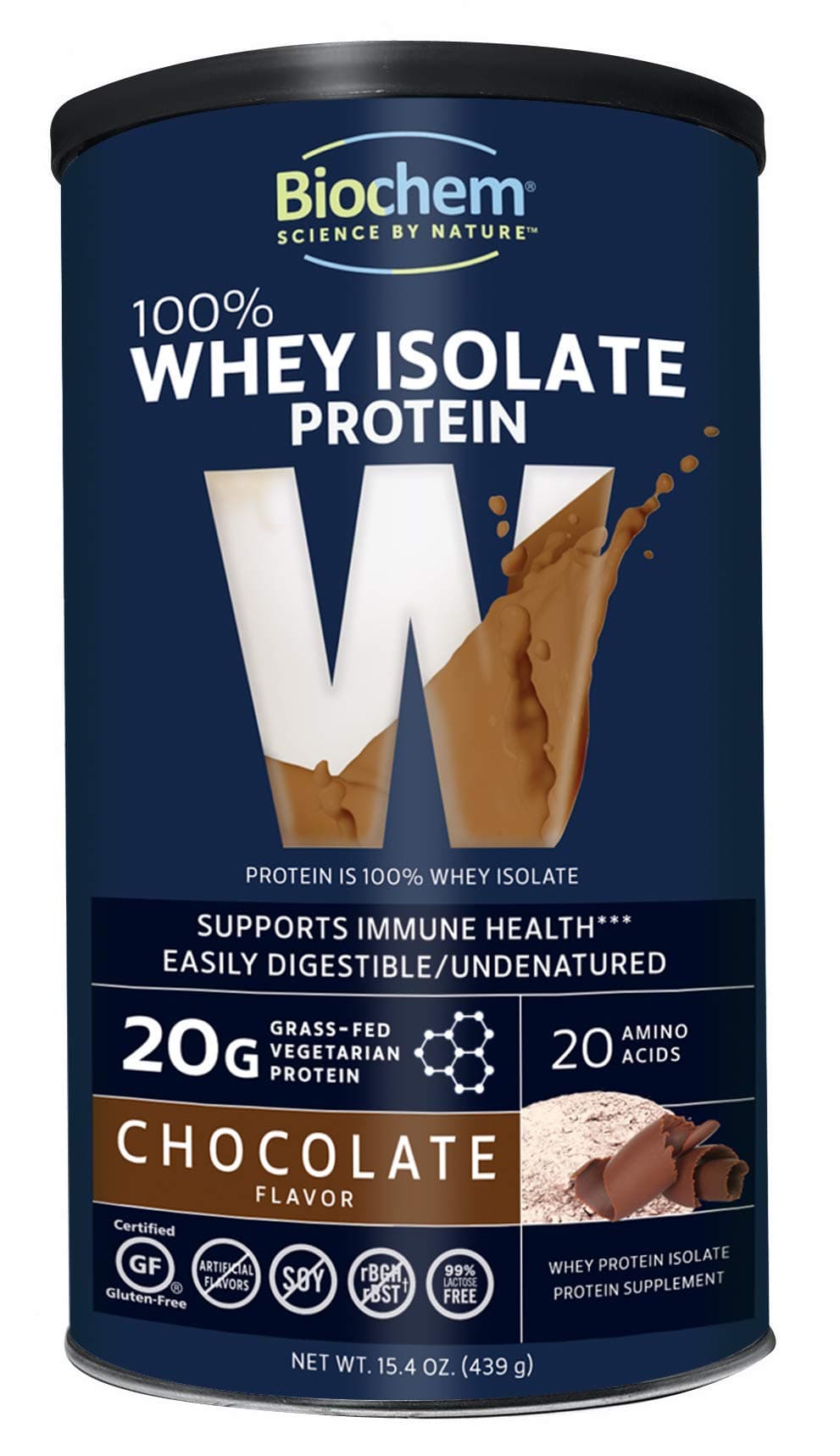 Biochem 100% Whey Isolate Protein - Chocolate - 15.4 oz - BUY 1 GET 1 FREE - Pre & Post Workout - Meal Replacement - KETO-Friendly - 20g of Protein - Easily Digestible - Refreshing Taste - Easy To Mix