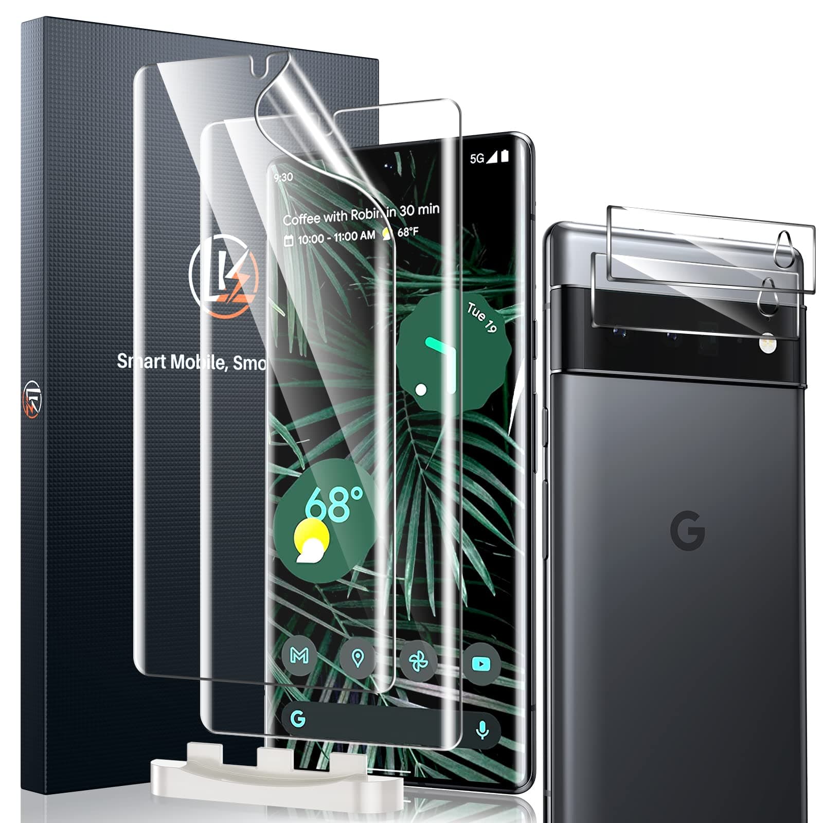 2+2 for Google Pixel 6 Pro Screen Protector, 2 Pack TPU Film & 2 Pack Camera Lens Protector, [Easy-Installation] [HD-Clear] Screen Protector for Pixel 6 Pro 6.7 Inch