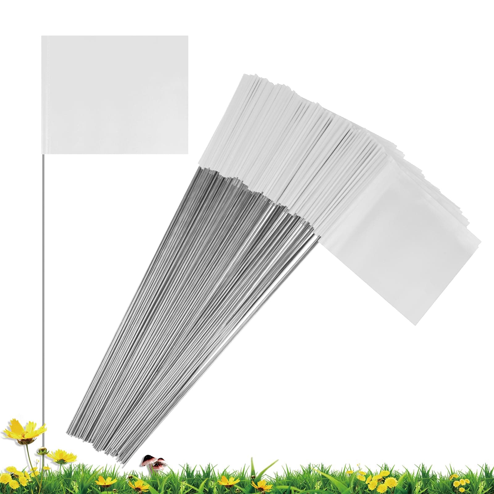 IKAYAS Marking Flags, 50 Pack, 4*5 Inch White PVC, Garden, Yard, Lawn, Landscape, Survey, Irrigation, Hunting Flags