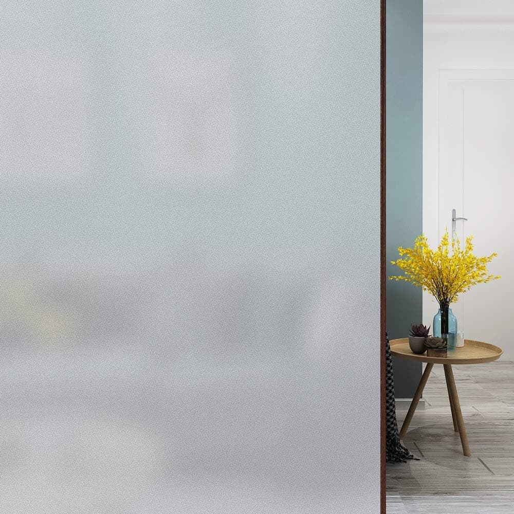 Concus-T Static Cling No Adhesive Vinyl Premium Decorative White Frosted Stripes Privacy Window Film 35.43"x118.11" Roll White 43235-147872