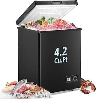 Chest Freezer - 4.2 Cubic Feet Deep Freezer Compact Freezer with Fast Cold 7 Adjustable Temperature Convenient Pulley, Small Freezer with Low Noise Energy Saving, Black