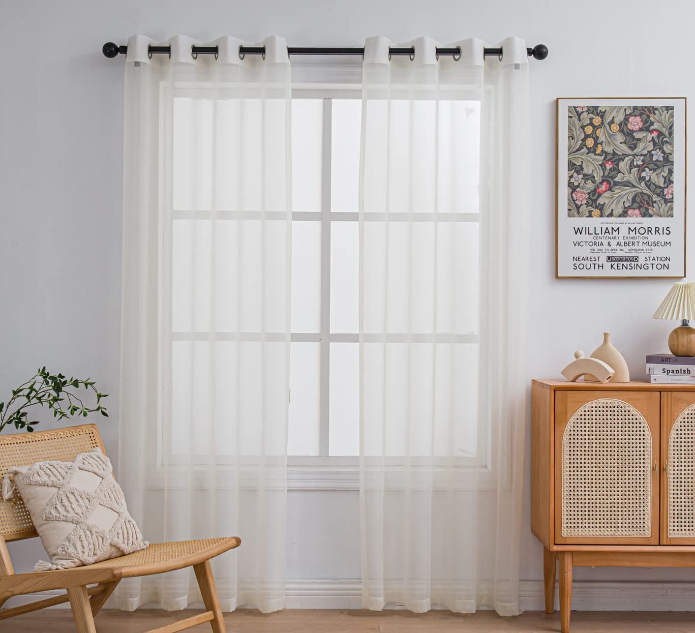 PI Sheer Voile Light Filtering Curtains Grommet Top,Backdrop Window Treatment for Living Room/Bedroom 2 Panels (W52 X L84, Butter)