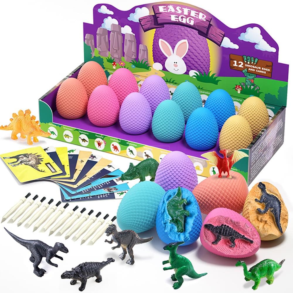 SOIOBLQYDino Eggs Dig Kit, 12 Pack Dinosaur Eggs Excavation Science Experiments Kits for Kids 4-12, Easter Basket/Stocking Stuffers, Toys for 3+ 4 5 6 7 8 9 10 Year Old Boys Girl