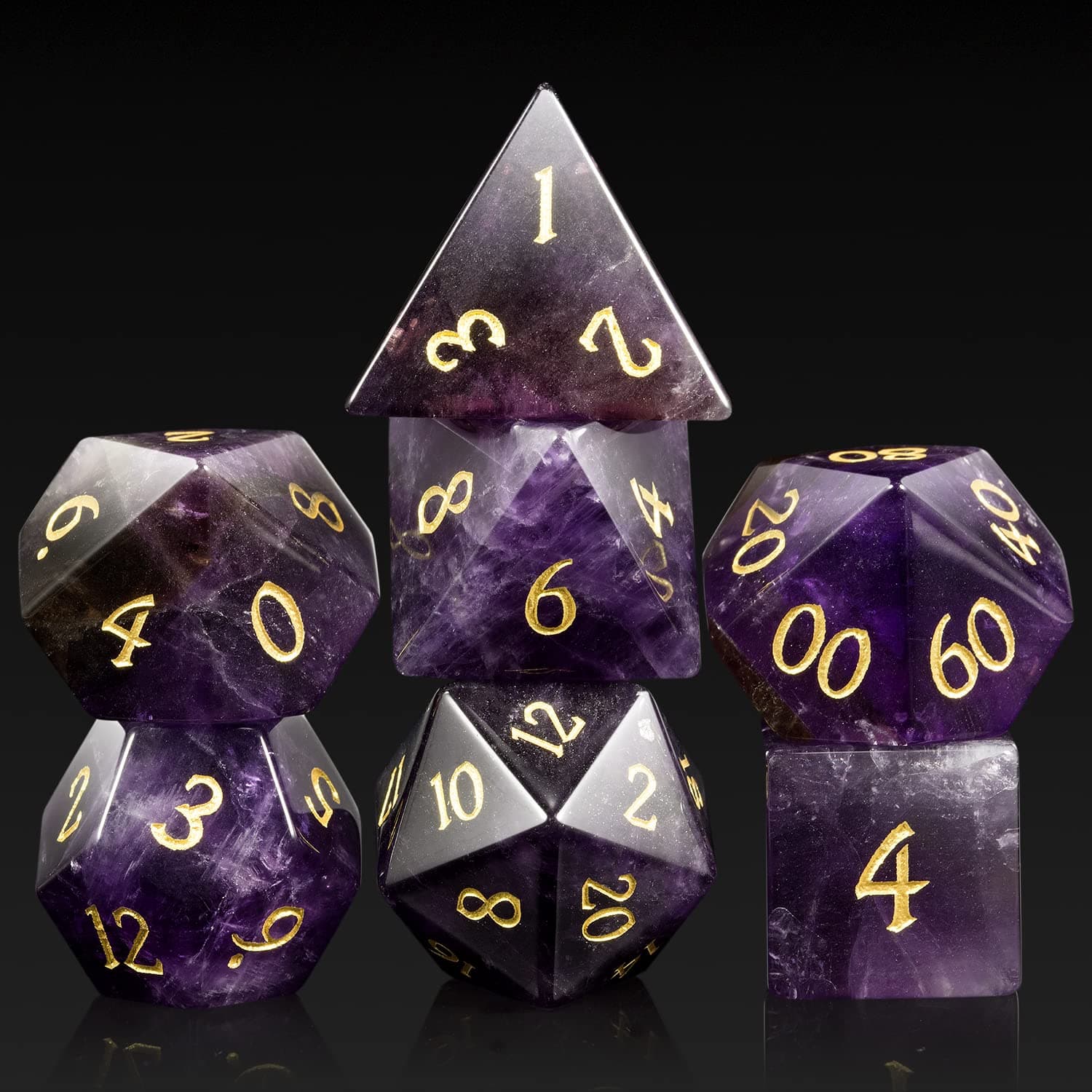 DNDND Amethyst Crystal DND Dice Set 7 PCS Gemstone D&D Dice with Gorgeous Gift Case for Dungeons and Dragon Tabletop Game (Amethyst)