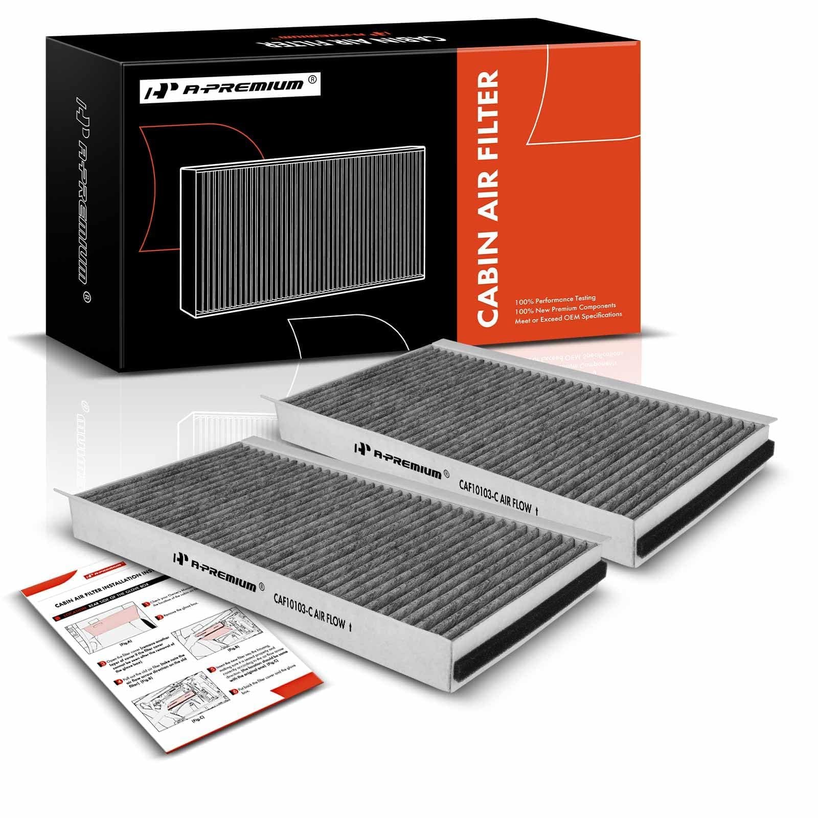 2-PC Cabin Air Filter with Activated Carbon Compatible with BMW 525i, 528i, 528xi, 530i, 530xi, 535i, 535xi, 545i, 550i, 645Ci, 650i, M5, M6