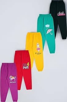 Girls 100% Pure Cotton Printed Track Pants | Elastic Waist Loose Fit Casual Summer Wear | Soft Comfortable Kids Trousers Multicolor Combo (Pack of 5)