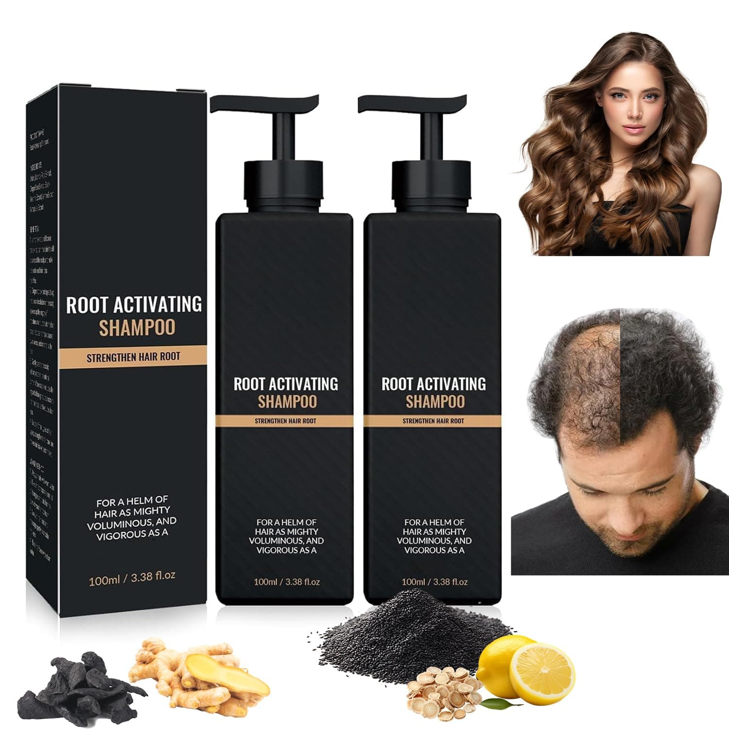 2 PCS Root Activator Shampoo, Hair Growth Root Activator Shampoo, Natural Formula for Men and Women, For Anti-Hair Loss