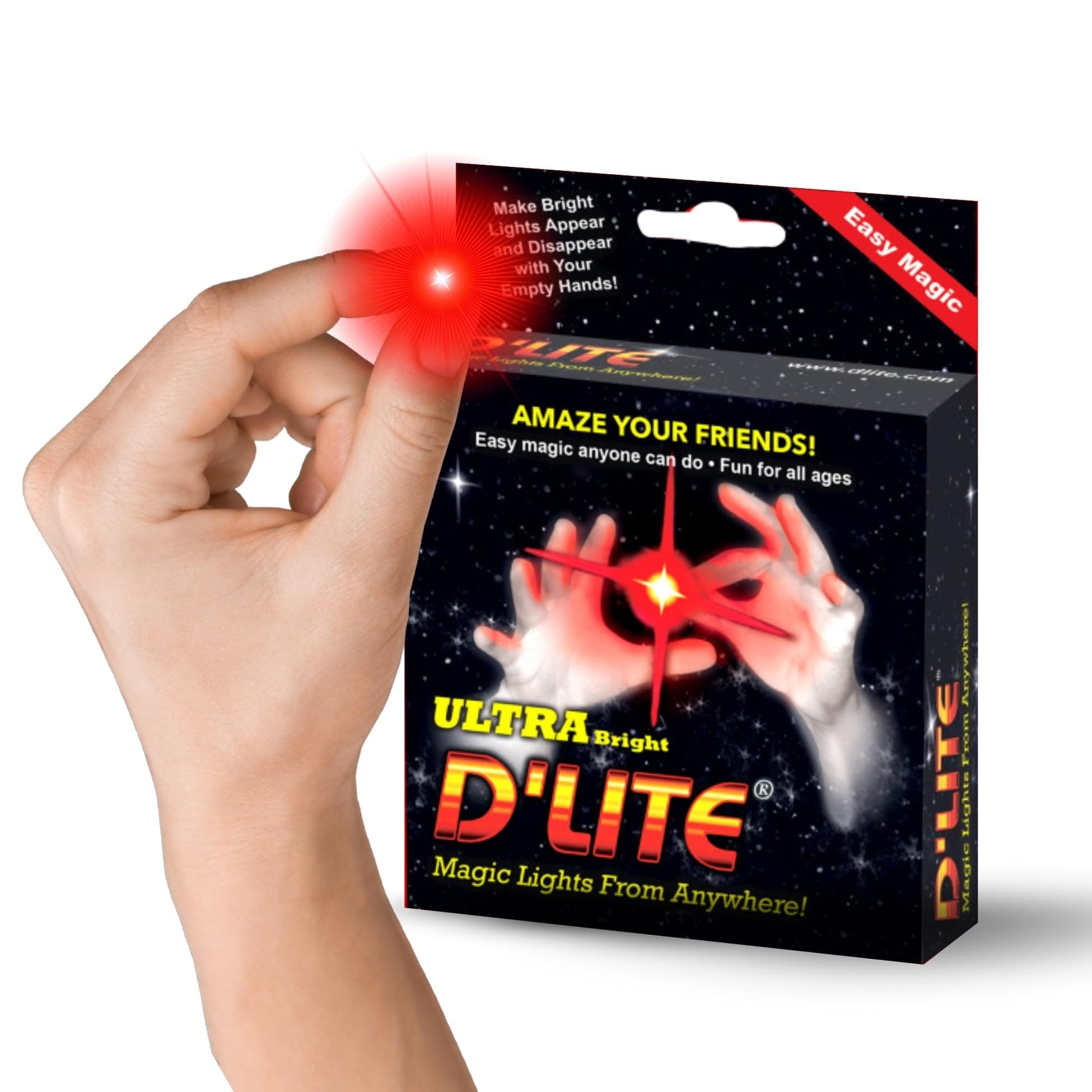 D'lites Junior Red Lightup Magic - Thumbs Set / 2 Original Amazing Ultra Bright Light - Closeup & Stage Magic Tricks - Easy Illusion Anyone Can Do It - See Box for Free Training / Routine Videos