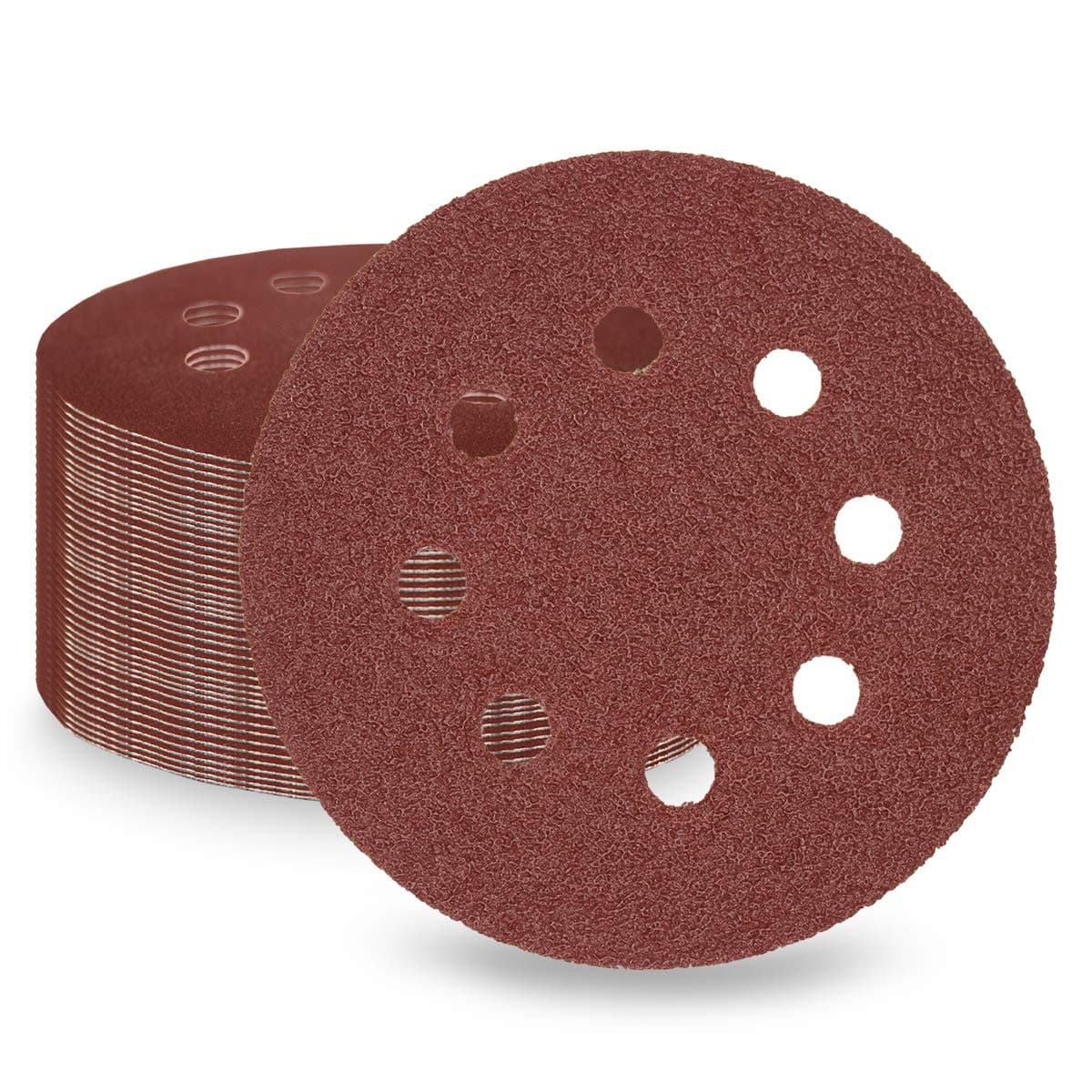 LESNIC 40 Grit Sanding Discs 50 pcs, 125mm Sanding Sheets 5in 8 Holes Pads Hook and Loop for Orbit Orbital Sander and All Oscillating Tools