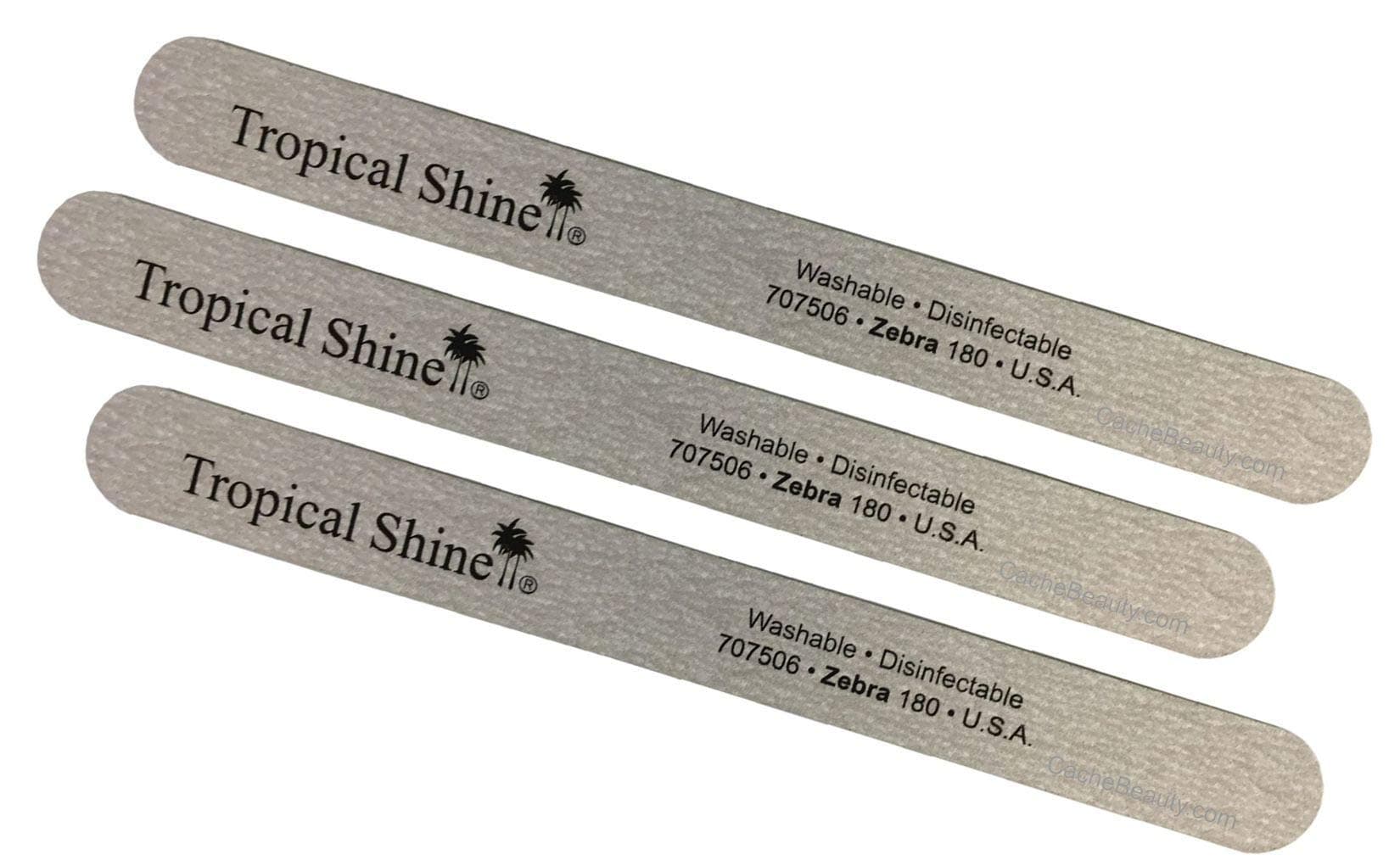 Tropical Shine Medium Grit Zebra Nail File, 3-Pack, Silver, Sandpaper, 7.5 inches