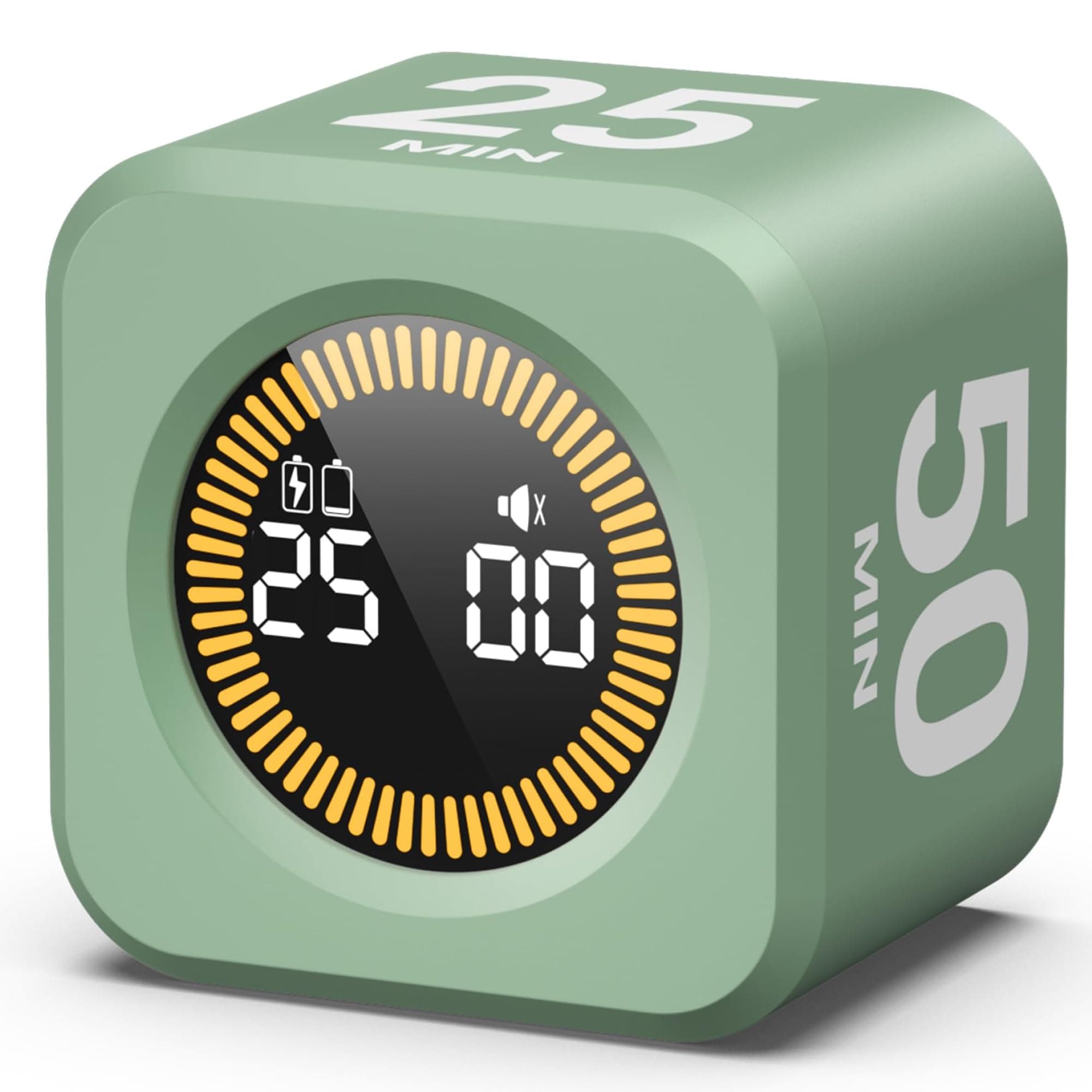 KADAMS Pomodoro Cube Timer Productivity Visual Timer - 5/10/25/50 Min Rotating Countdown (1, Green)