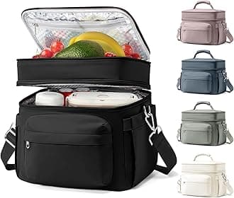 Lunch Box Women Insulated Lunch Bag Men Expandable Waterproof Leakproof Lunch Boxes Large Lunch Tote Cooler Bag for Work with Water Bottle Holder Black