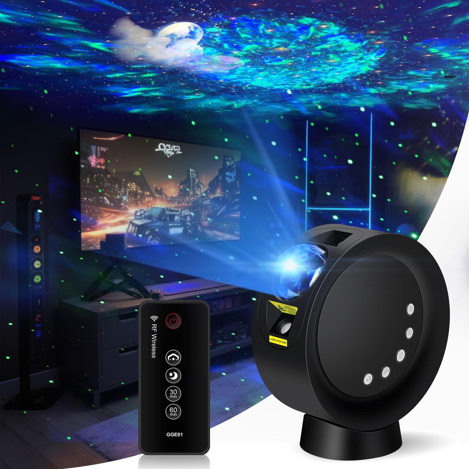 LitEnergy LED Sky Projector Light, Galaxy Lighting, Nebula Star Night Lamp with Base and Remote Control for Gaming Room, Home Theater, Bedroom, or Mood Ambiance (Black)