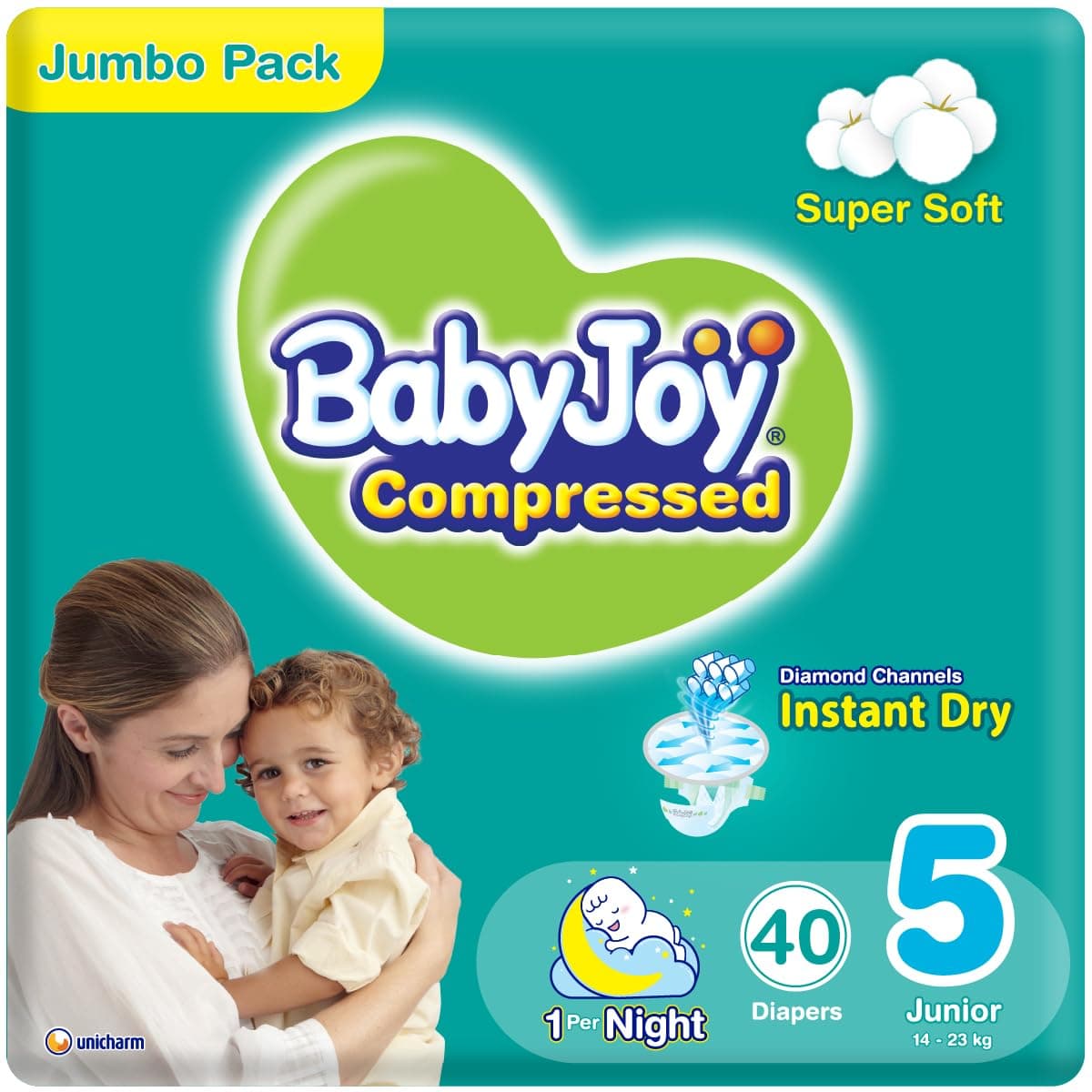 Compressed Diamond Pad Diaper, Jumbo Pack, Junior Size 5, Count 40, 14 - 25 Kg