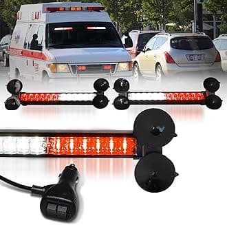 LUMENIX 2x12 Inch LED Traffic Advisor Emergency Strobe Lights Bar Front/Rear Window Windshield 2-in-1 Warning Directional Flashing Light for First Response Vehicles Fire Trucks Firefighter- White Red