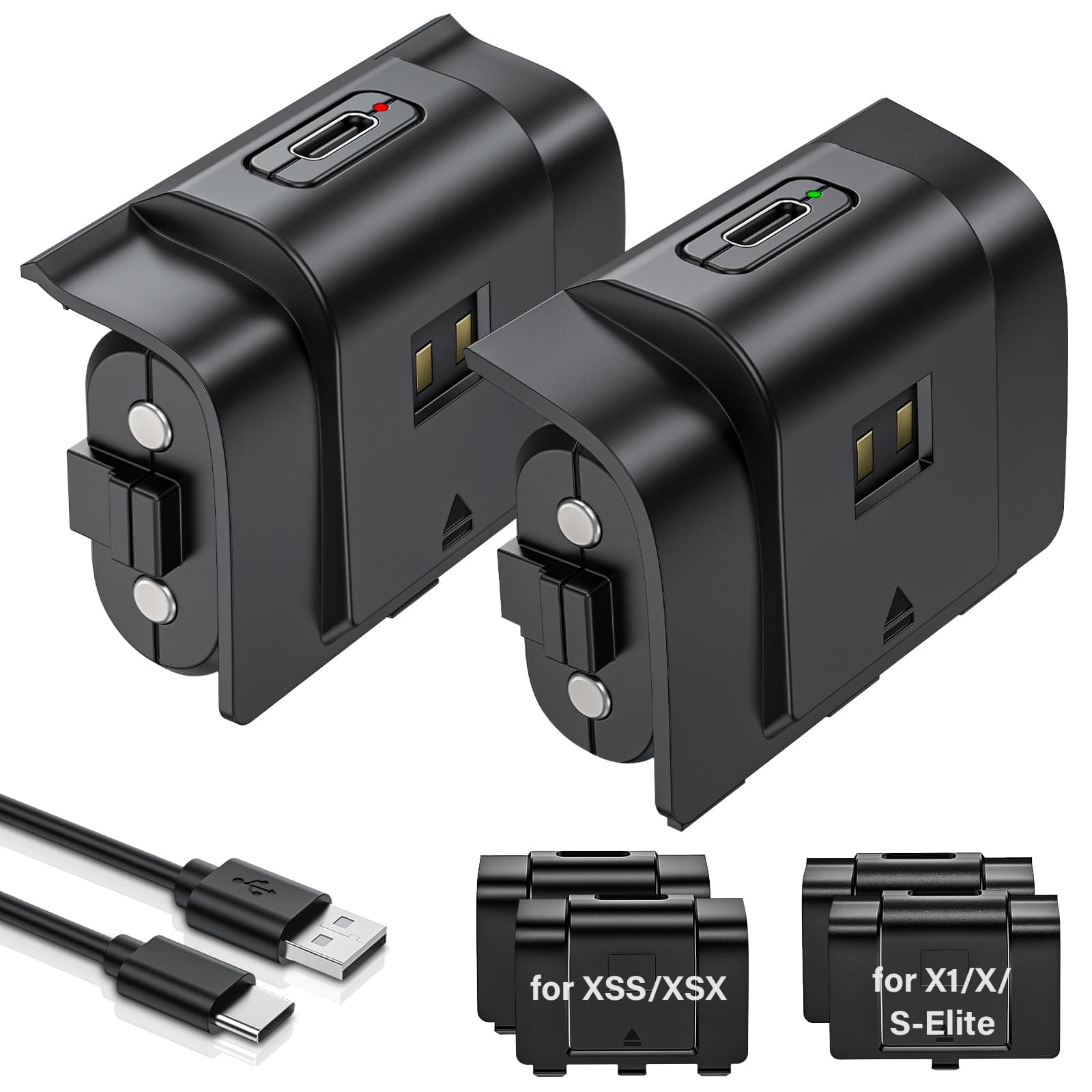 Rechargeable Controller Battery Pack for Xbox,2x4800mWh(2000mAh) Batteries Pack with USB-C Charging Cable for Xbox Series S|X/Xbox One S/One X/One Elite Remote Play and Charge Kit with 4 Cover(2 Pack)