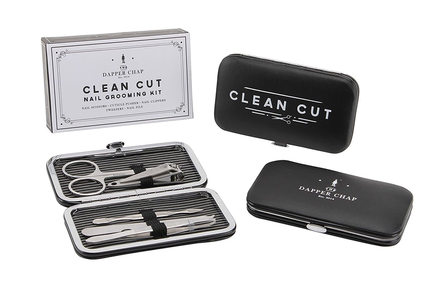 The Dapper Chap 'Clean Cut' 5 Piece Manicure Set | Comes With Nail Scissors, Tweezers, Cuticle Pusher, Nail File, Nail Clippers in Gift Box | ART300