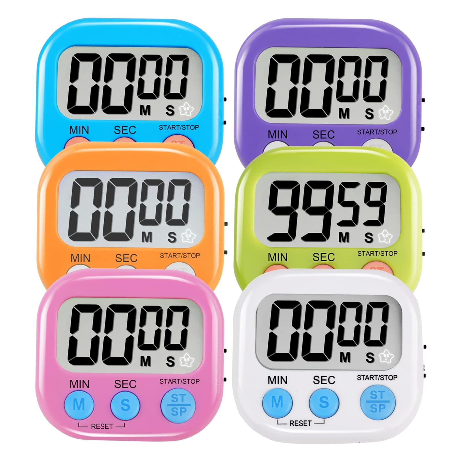 6 Pack Multi-Function Electronic Timer - Magnetic Digital Timers Big LCD Display The Loud / Silent Switch Countdown Timer Extensively Use in Break Time, Cooking,Gym, Meeting, Classroom