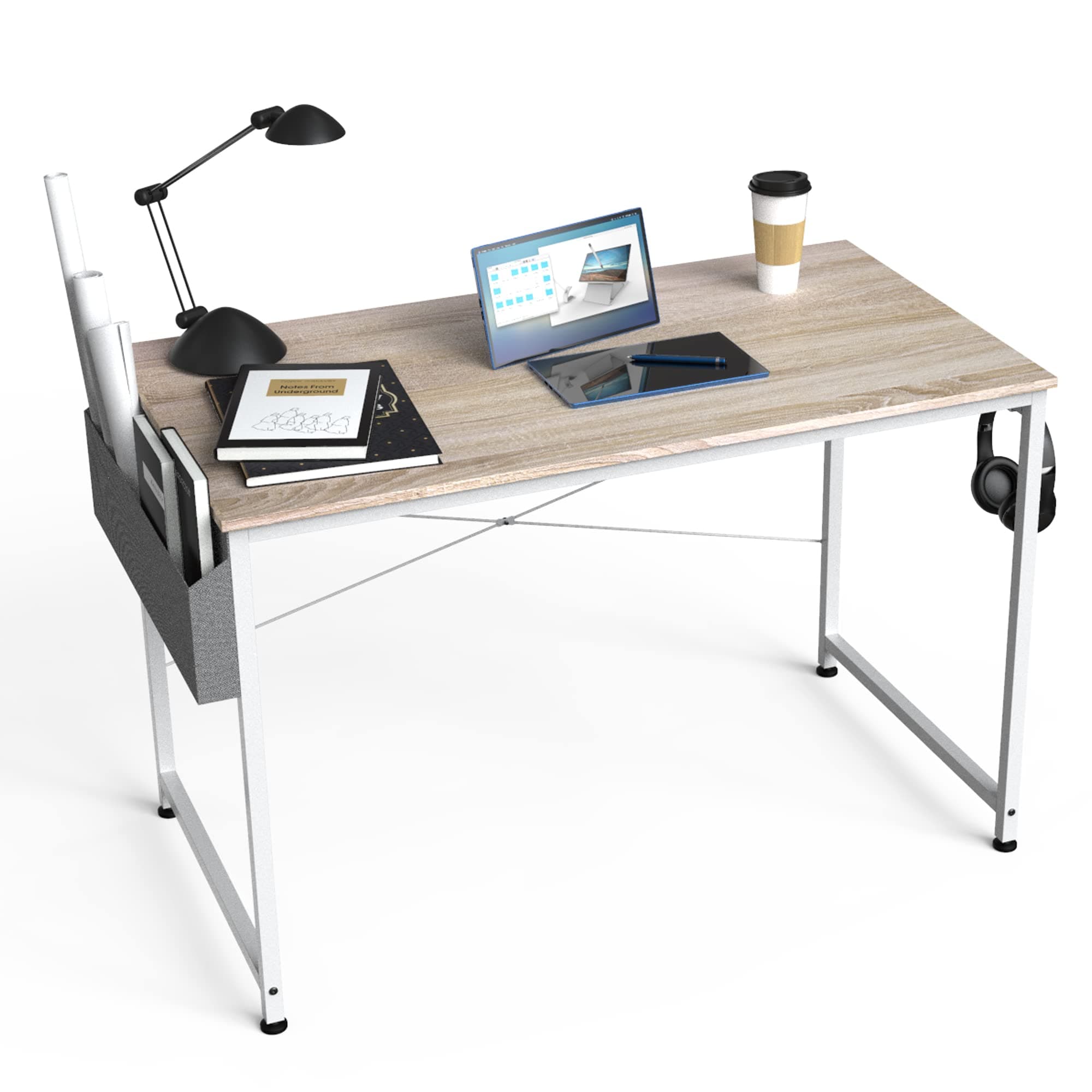 Writing Computer Desk, Office Work Desk for student and worker, Laptop Table with Storage Bag and Headphone Hook,Modern Simple Style Desks for Bedroom, Home, Office(100x50x75cm)