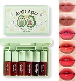 6 Colors Lip Tint Stain Set, Korean Lip Gloss Plumping Mini Liquid Lipstick, Multi-use Lip and Cheek Tint,Waterproof&Long Lasting,Natural Lip Stain Non-Sticky,Vivid Color (Avocado)