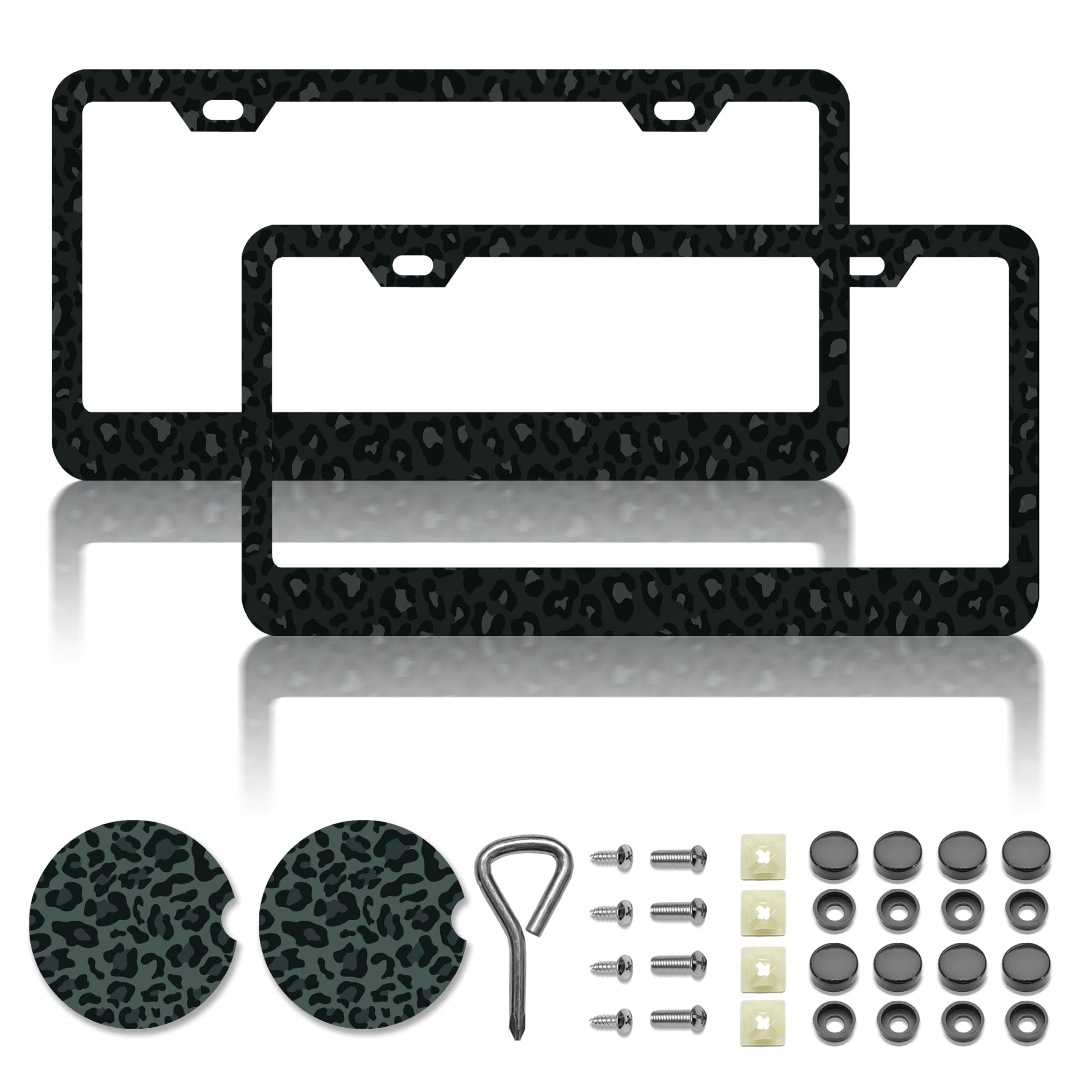 Black Leopard Print Printing License Plate Frames，Leopard Car Accessories for Women & Men,Cute License Plate Holder,Black Leopard Print Lover,Fits Standard US Vehicles Size 12.2 x 6 Inch