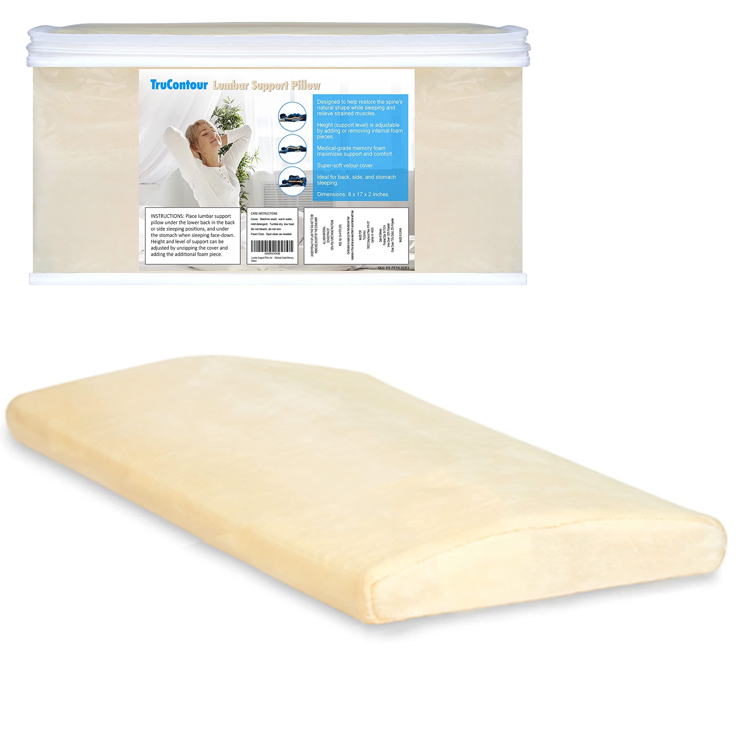 Lumbar Pillow for Sleeping, Lumbar Support Pillow for Bed, for Lower Back Pain While Sleeping, Adjustable Height, Includes Storage Case (Original)