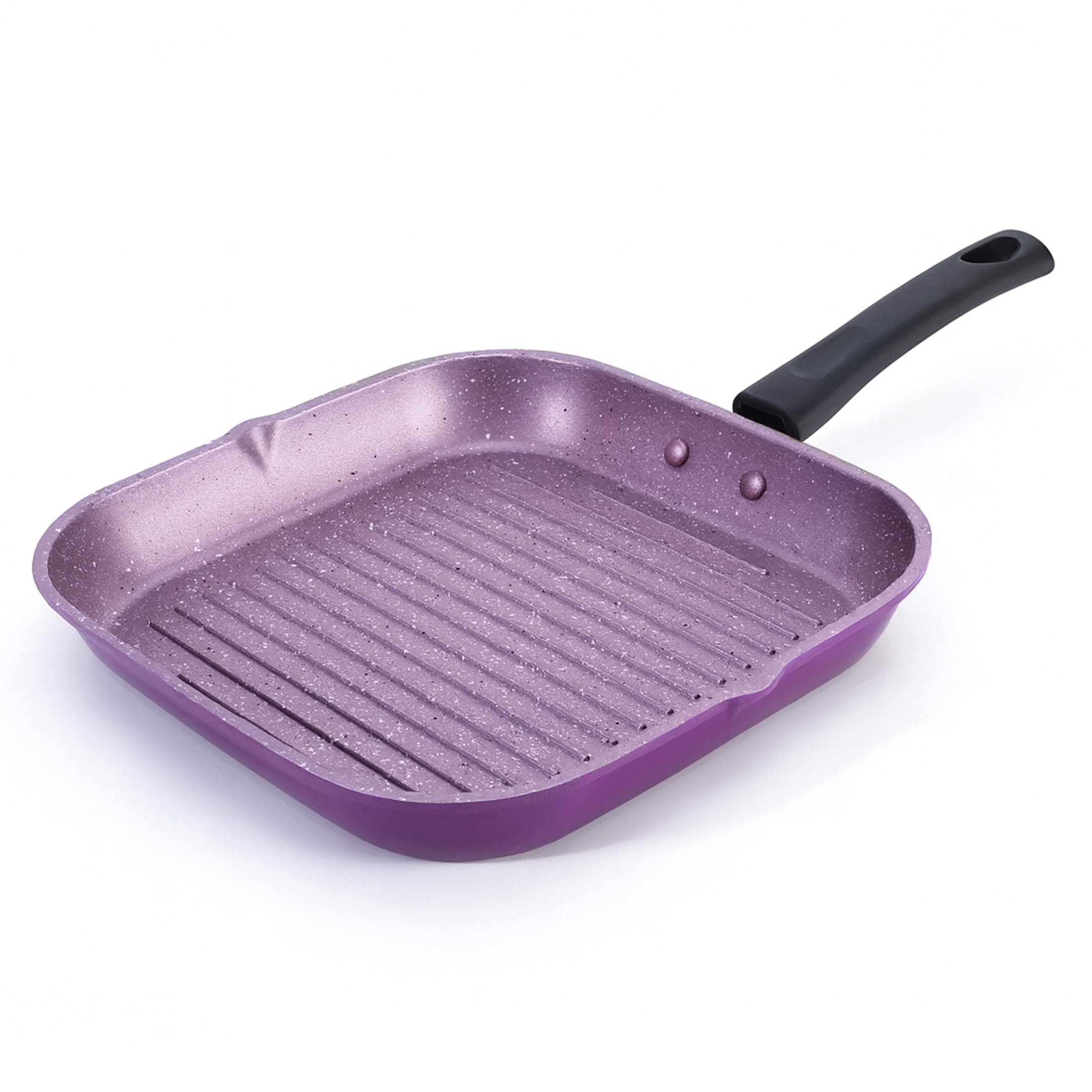 Wonderchef Valencia Non-Stick Grill Pan 24cm for Kitchen, Non-Toxic, Chemical & PFOA Free, Low-Oil Cooking, Scratch-Resistant, Gas Stove & Induction Friendly, Cool-Touch Handle, 2-Yr Warranty, Purple