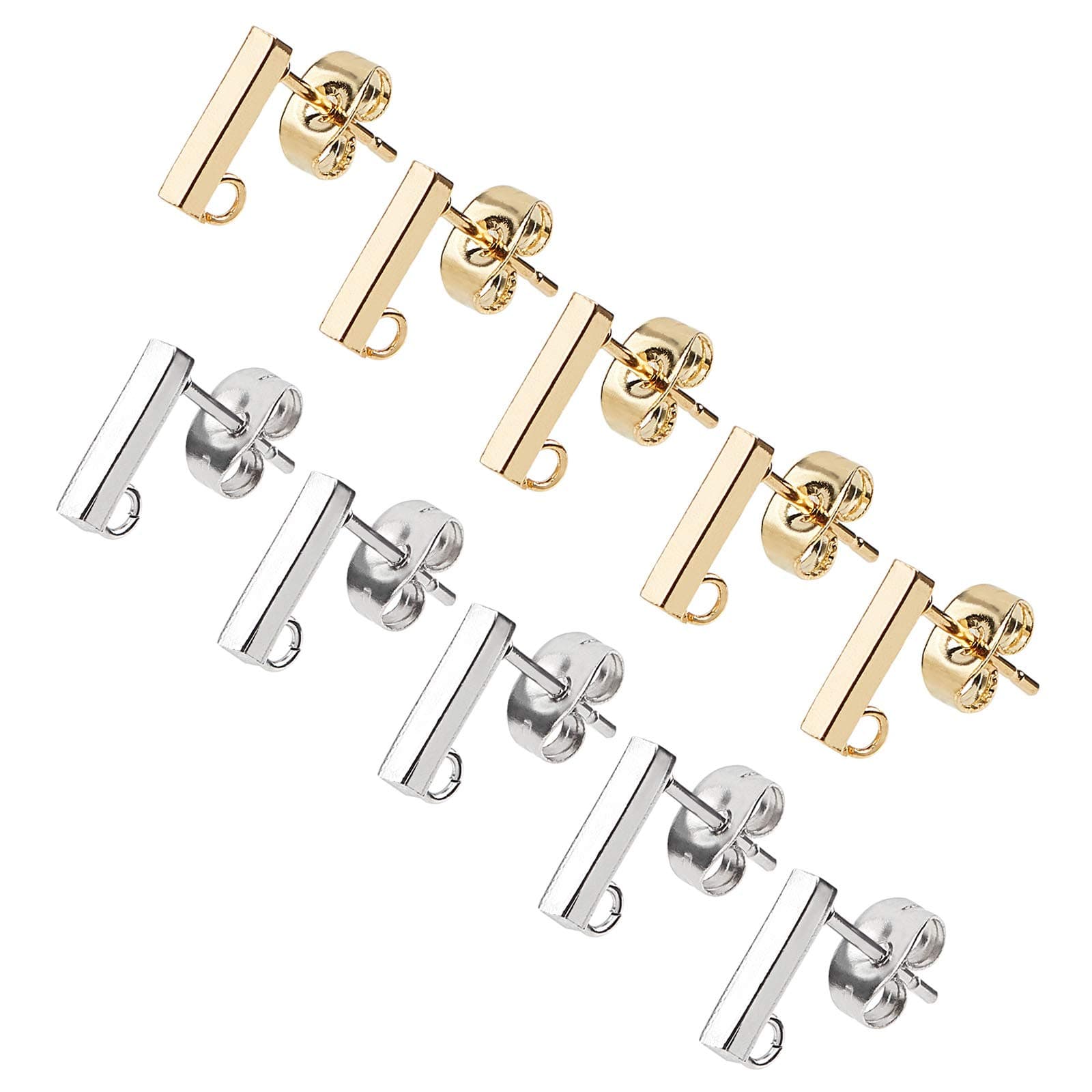UNICRAFTALE Hypoallergenic Stud Earring with Loop 40 Pieces Rectangle Earring with Ear Nut 0.8mm Pin Stainless Steel Stud Earring for DIY Earrings Jewelry Making