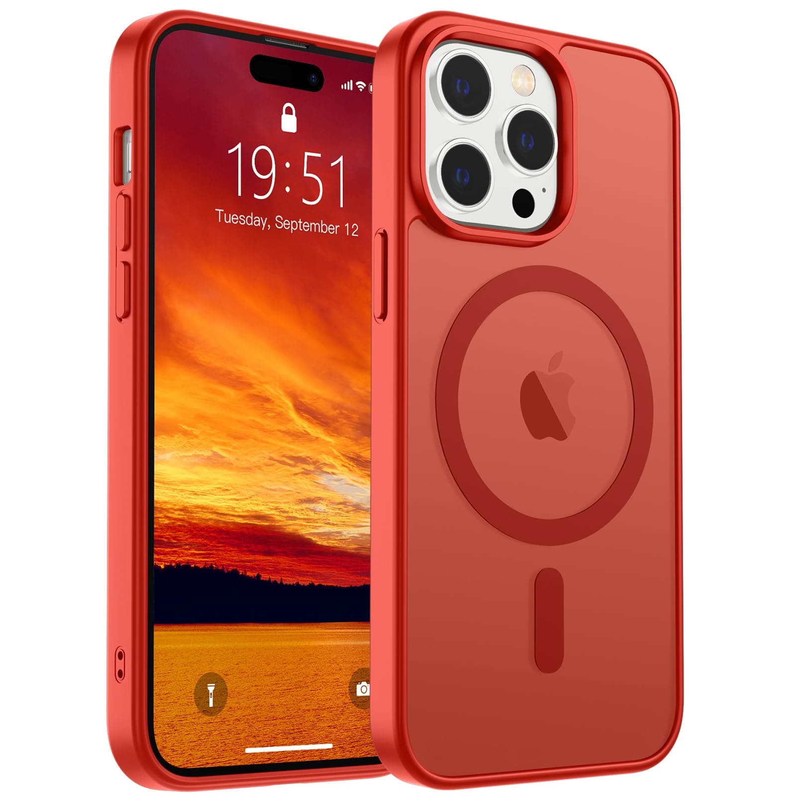 SUPFINE Magnetic for iPhone 14 Pro Case (Compatible with MagSafe) (Military Grade Drop Protection) Slim Translucent Matte Shockproof with Anti-Fingerprint Phone Case,Red